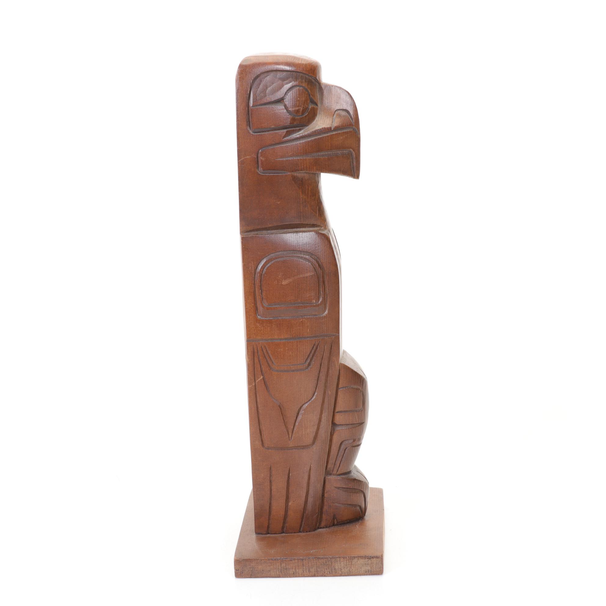 Darren Yelton Canadian First Nations Carved Wood Bald Eagle Totem, 1996