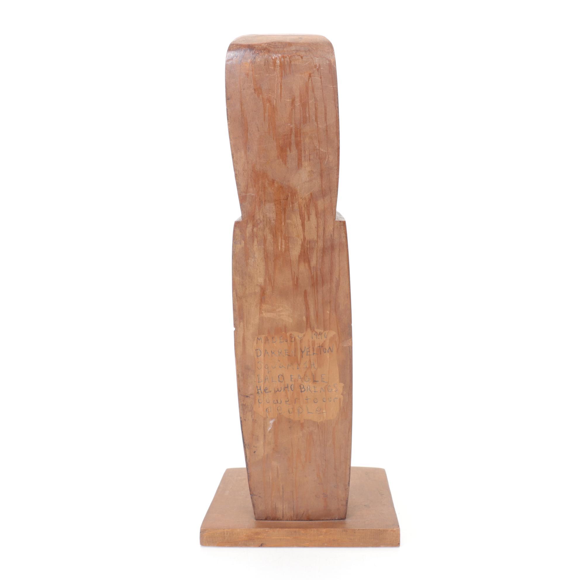 Darren Yelton Canadian First Nations Carved Wood Bald Eagle Totem, 1996