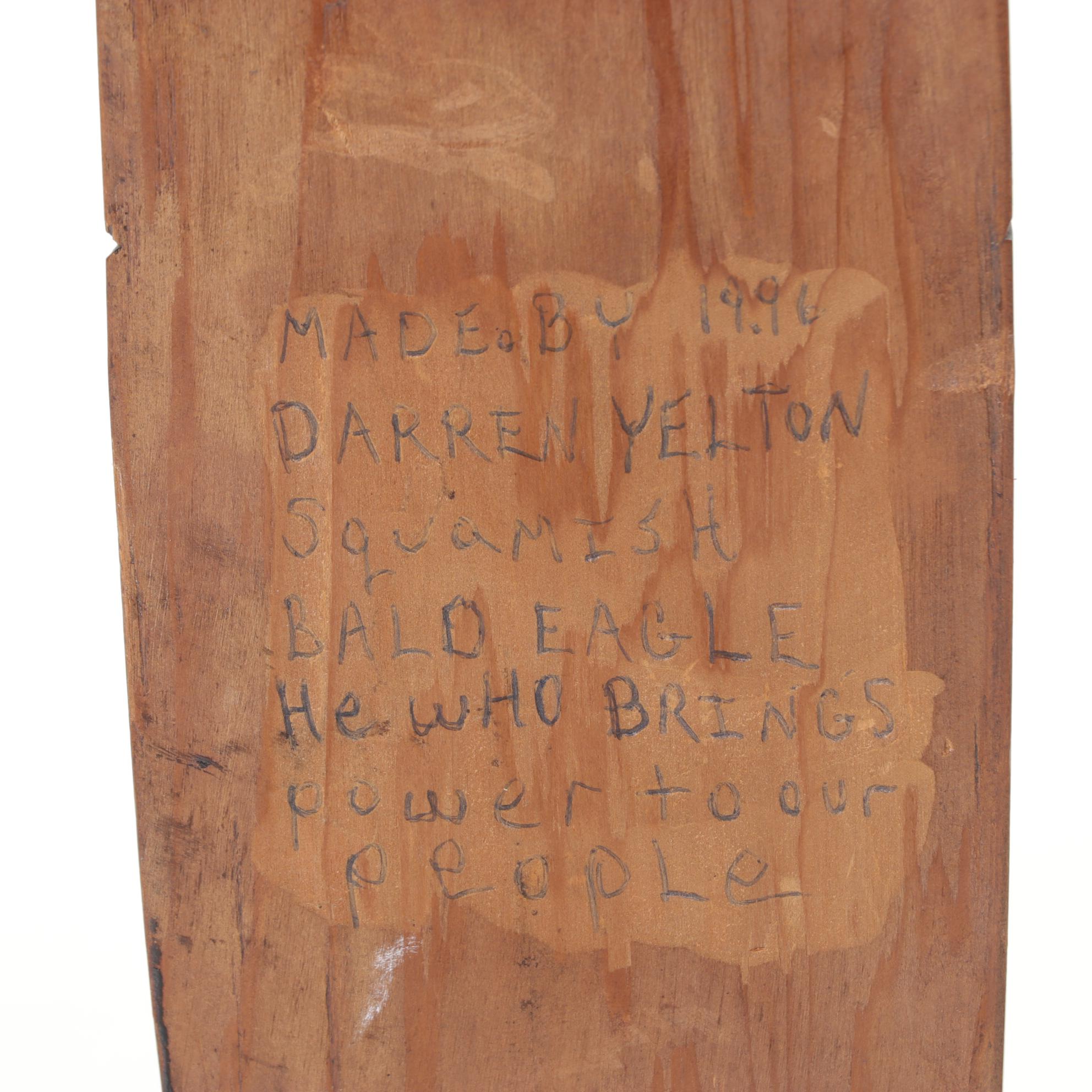Darren Yelton Canadian First Nations Carved Wood Bald Eagle Totem, 1996