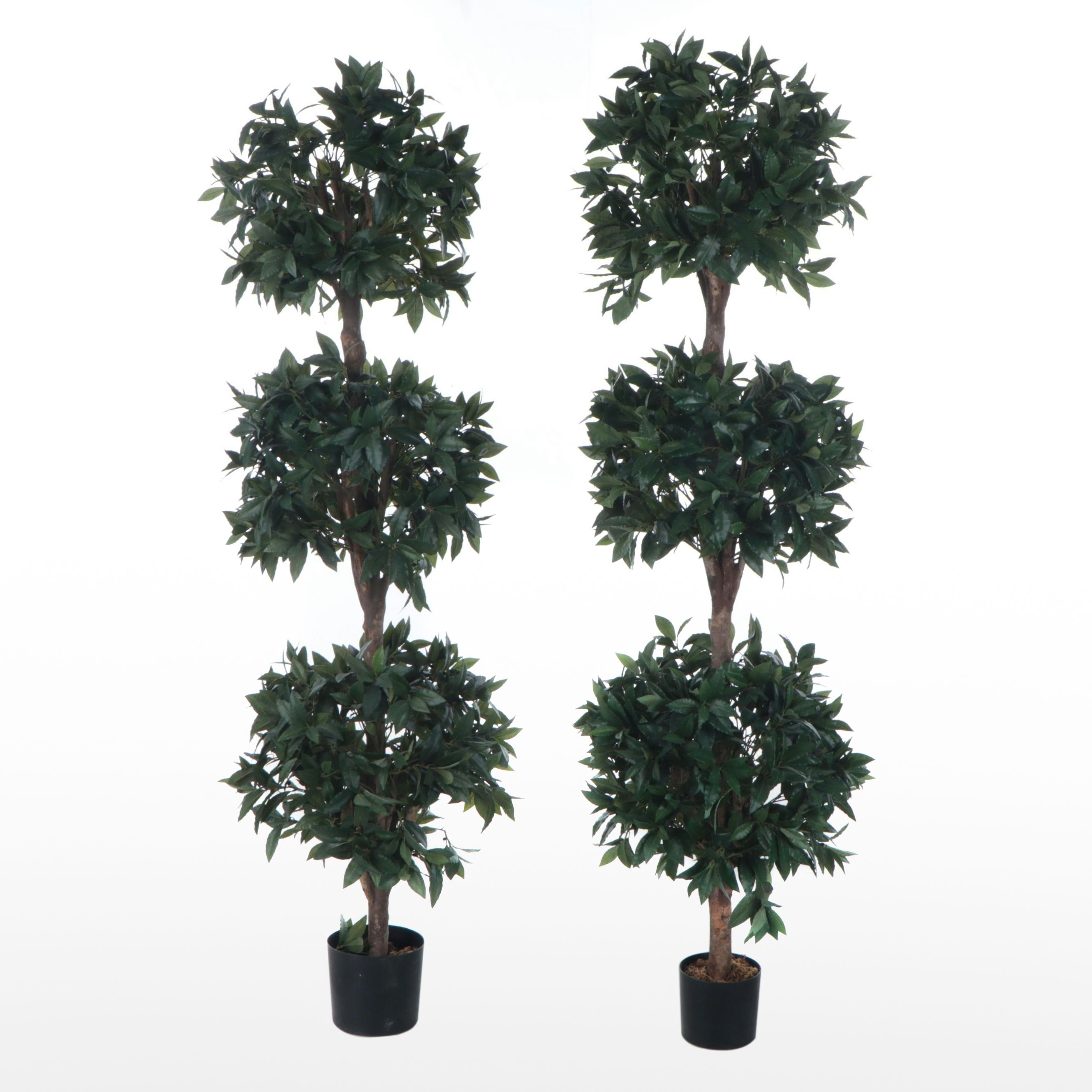 Nearly Natural Triple Bay Leaf Artificial Tree Pair, Contemporary