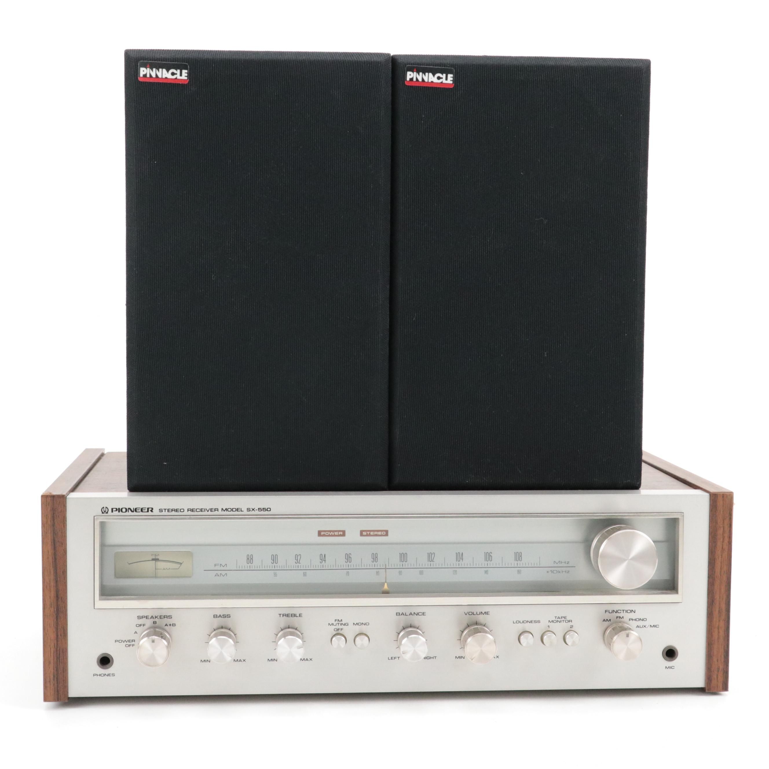 Pioneer Model SX-550 Stereo Receiver and Pinnacle PN-5+ Speakers, 1976–1978