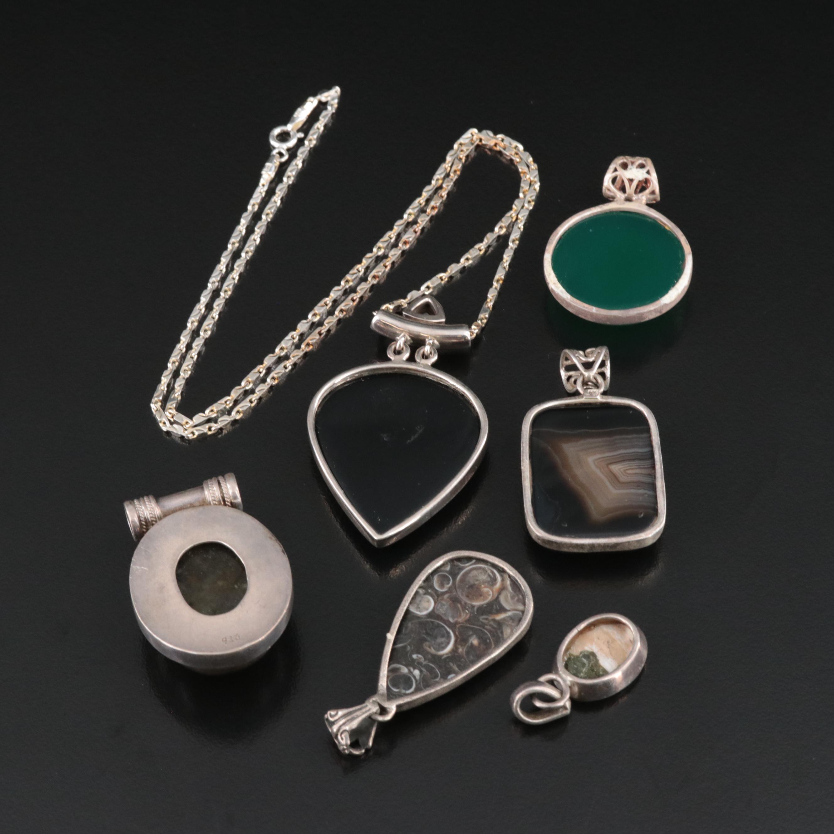 Sterling Necklace and Pendants Including Garnet and Agate