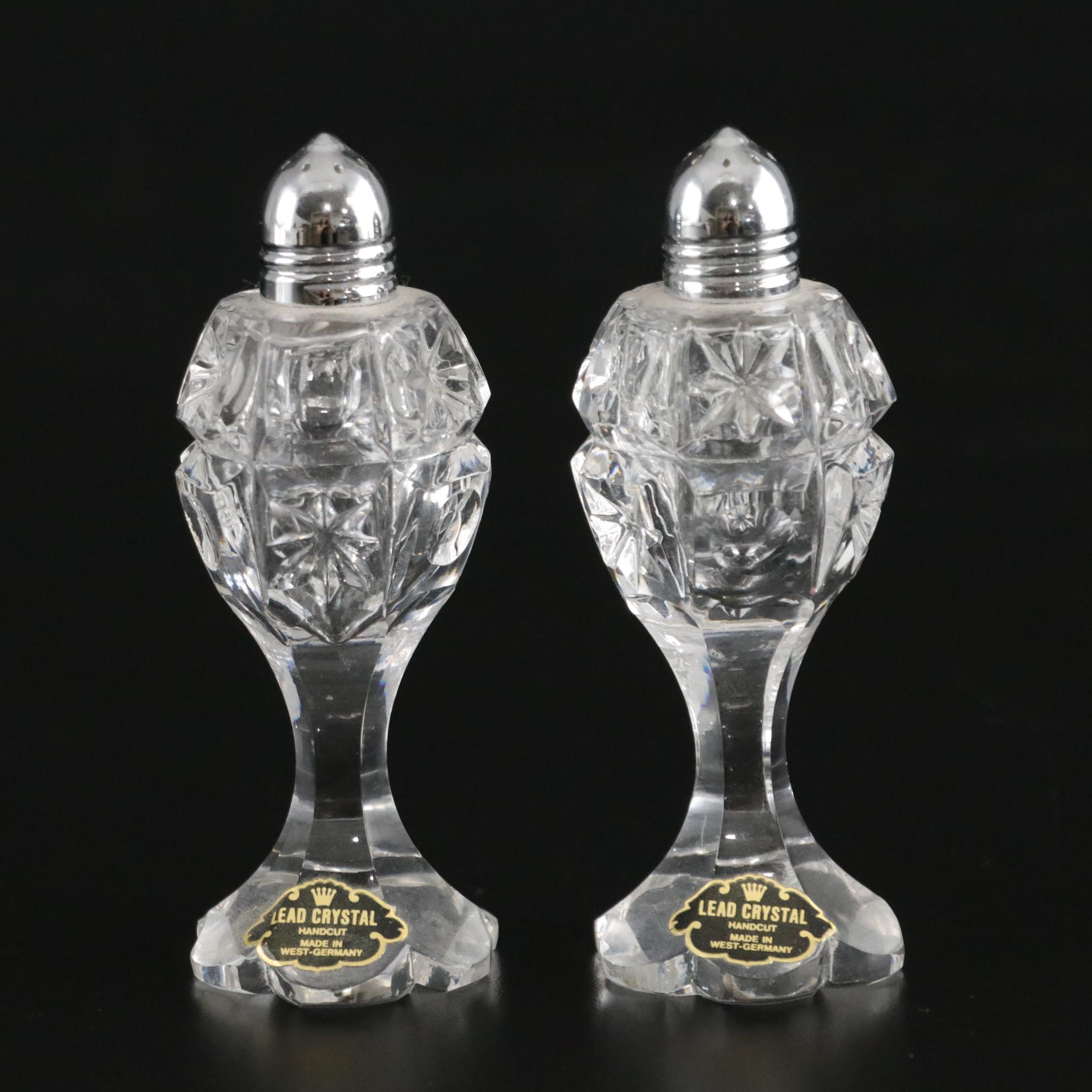 West German Cut Crystal Salt and Pepper Shakers with Cut Crystal Compote