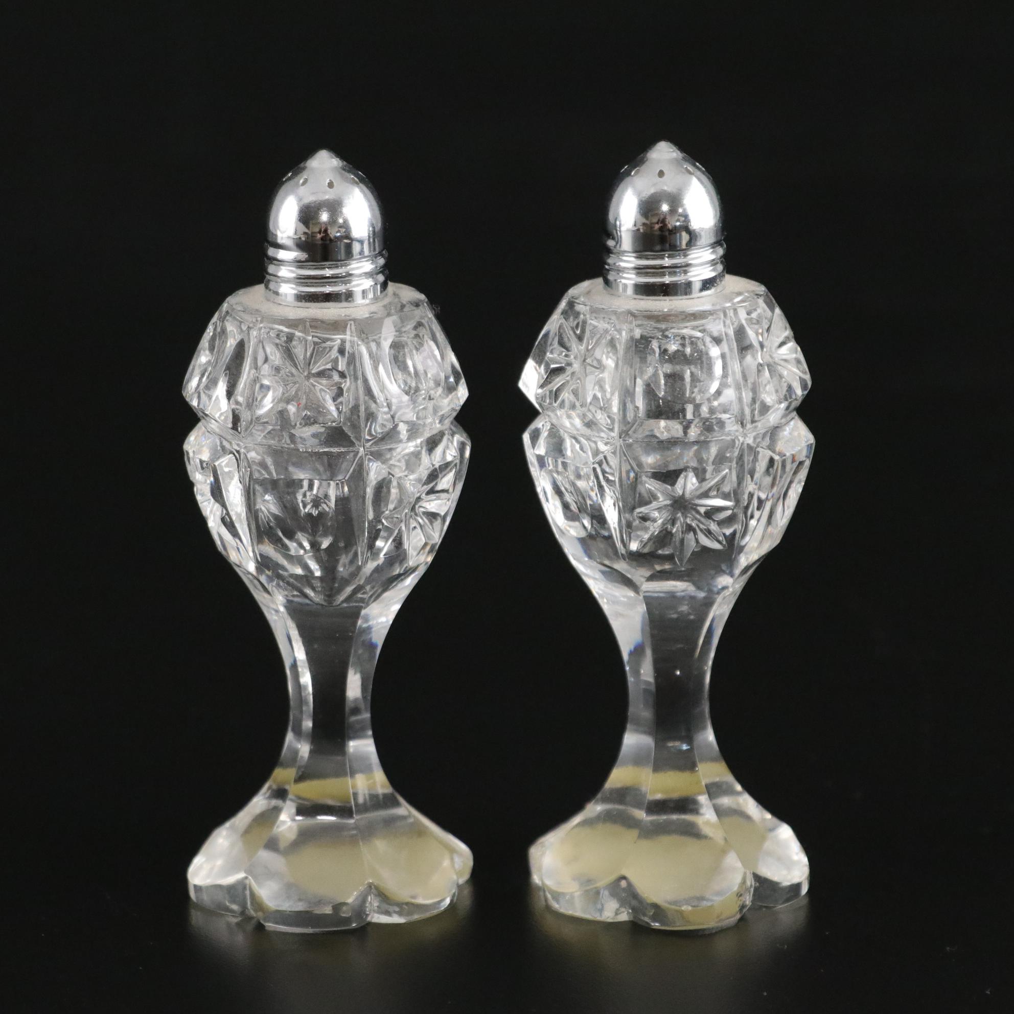 West German Cut Crystal Salt and Pepper Shakers with Cut Crystal Compote