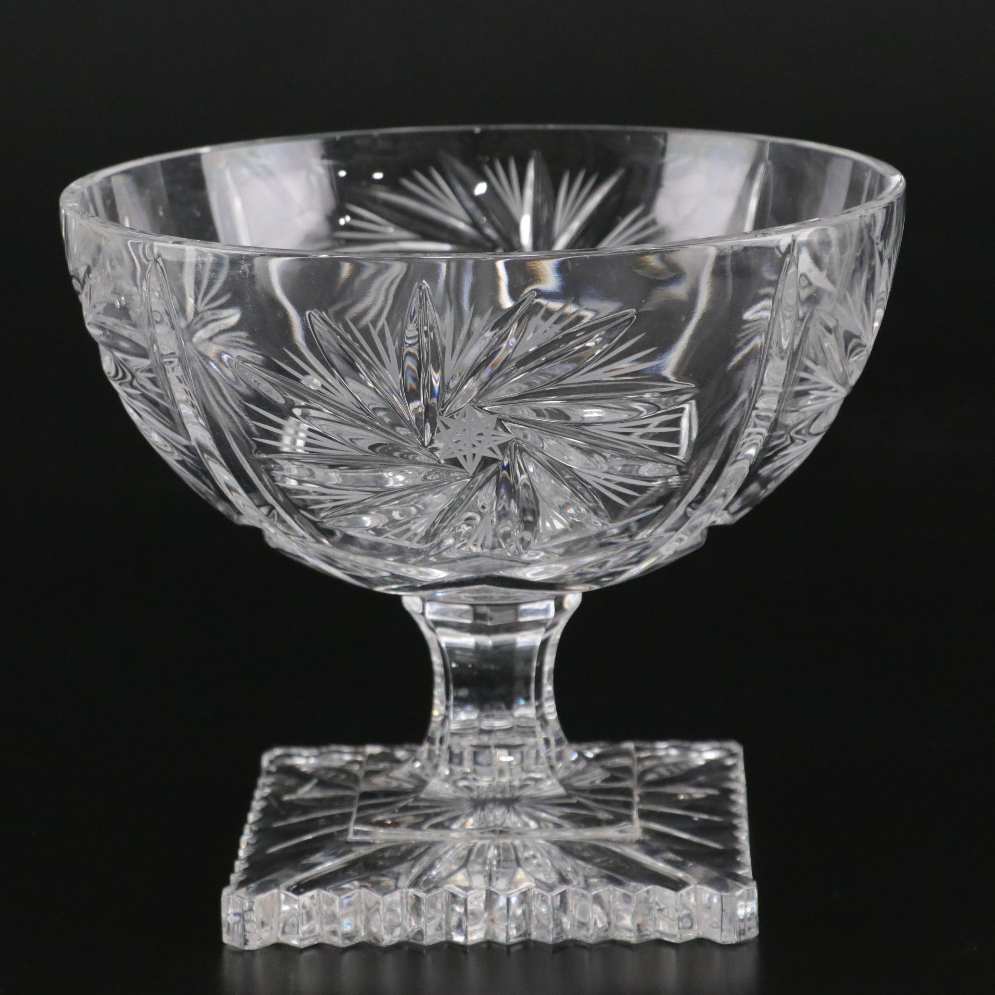 West German Cut Crystal Salt and Pepper Shakers with Cut Crystal Compote