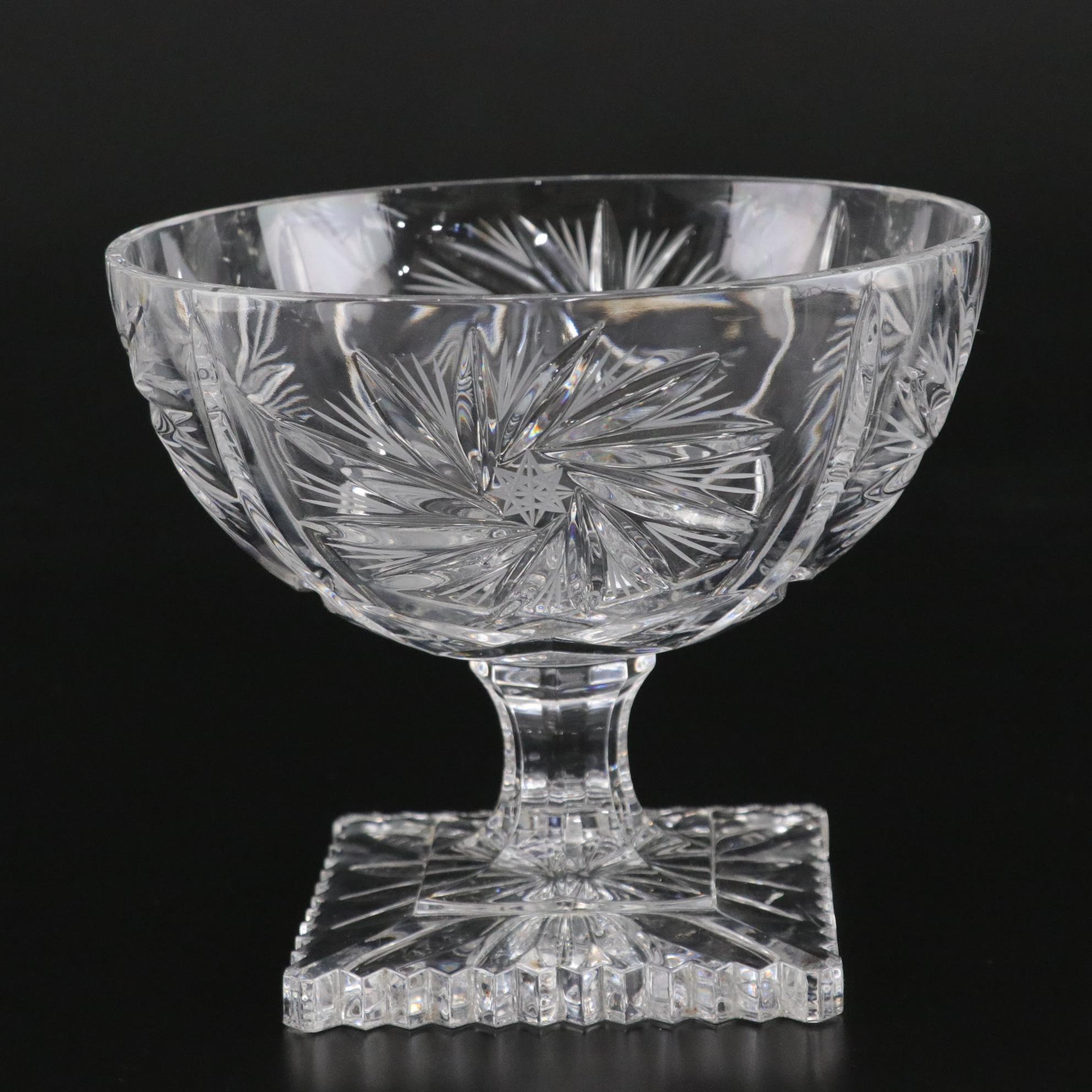 West German Cut Crystal Salt and Pepper Shakers with Cut Crystal Compote