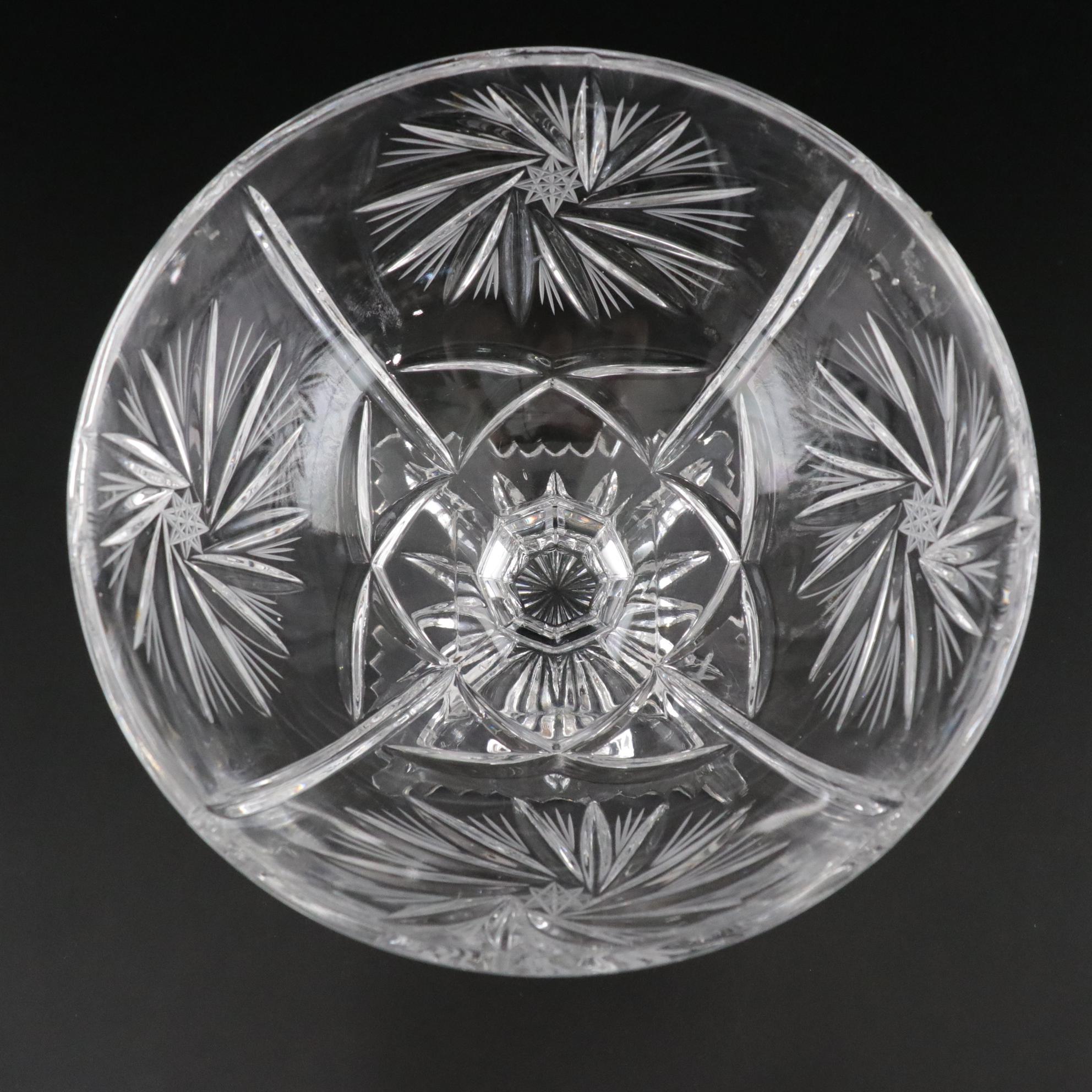 West German Cut Crystal Salt and Pepper Shakers with Cut Crystal Compote