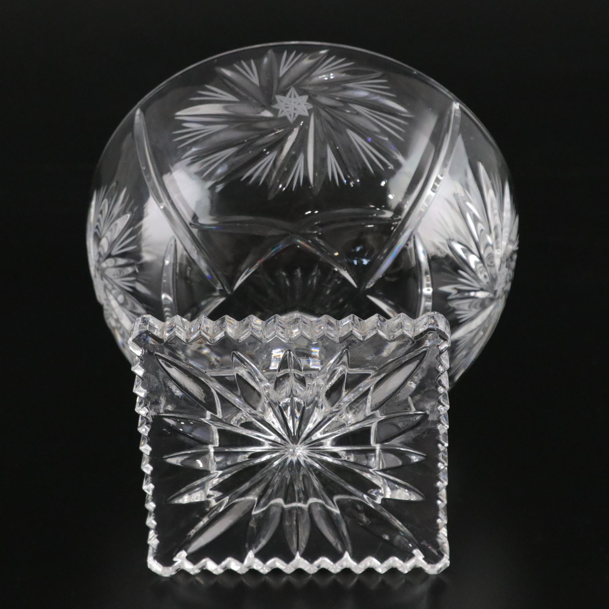 West German Cut Crystal Salt and Pepper Shakers with Cut Crystal Compote