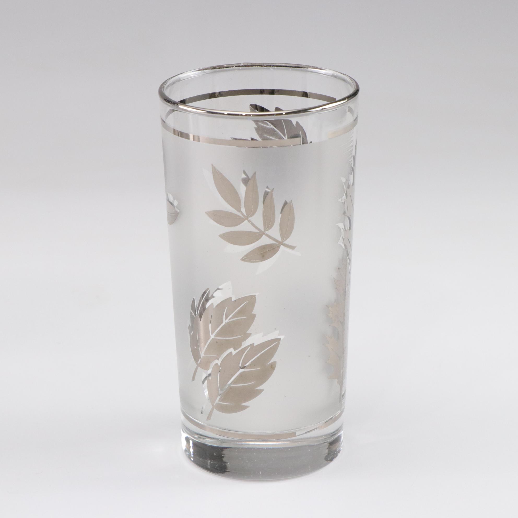 Fenton Black Glass Vase with Libbey "Silver Foliage" Glasses and More