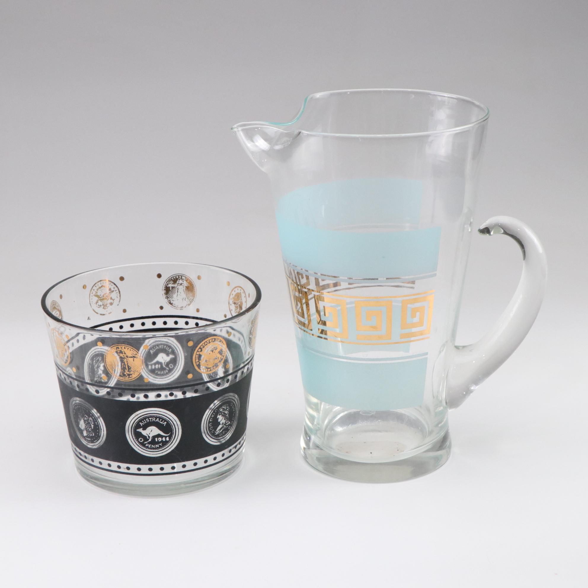 Fenton Black Glass Vase with Libbey "Silver Foliage" Glasses and More