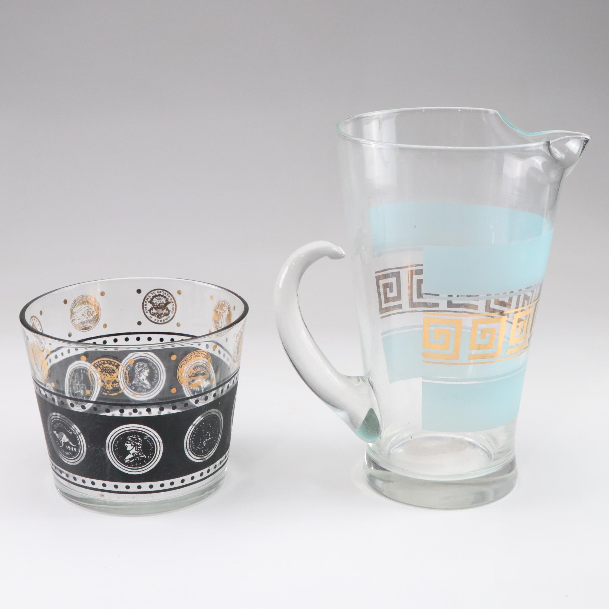 Fenton Black Glass Vase with Libbey "Silver Foliage" Glasses and More