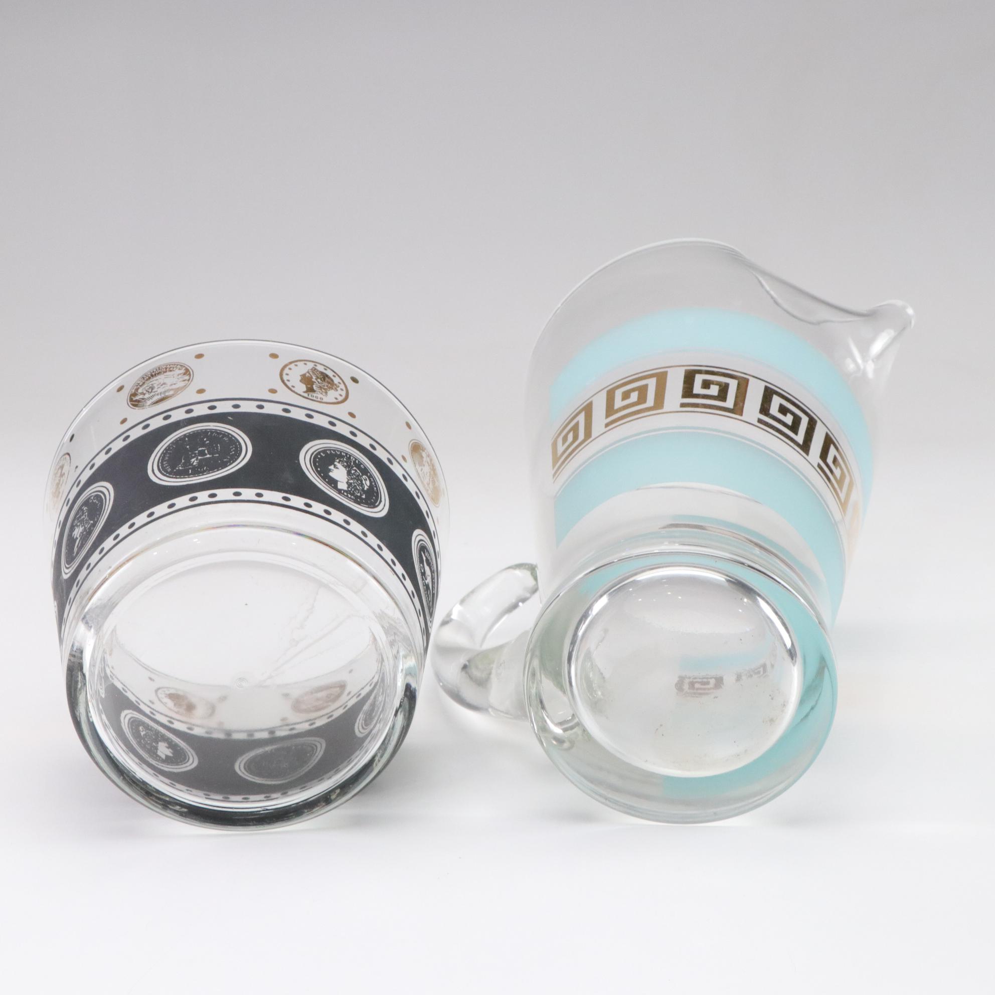 Fenton Black Glass Vase with Libbey "Silver Foliage" Glasses and More