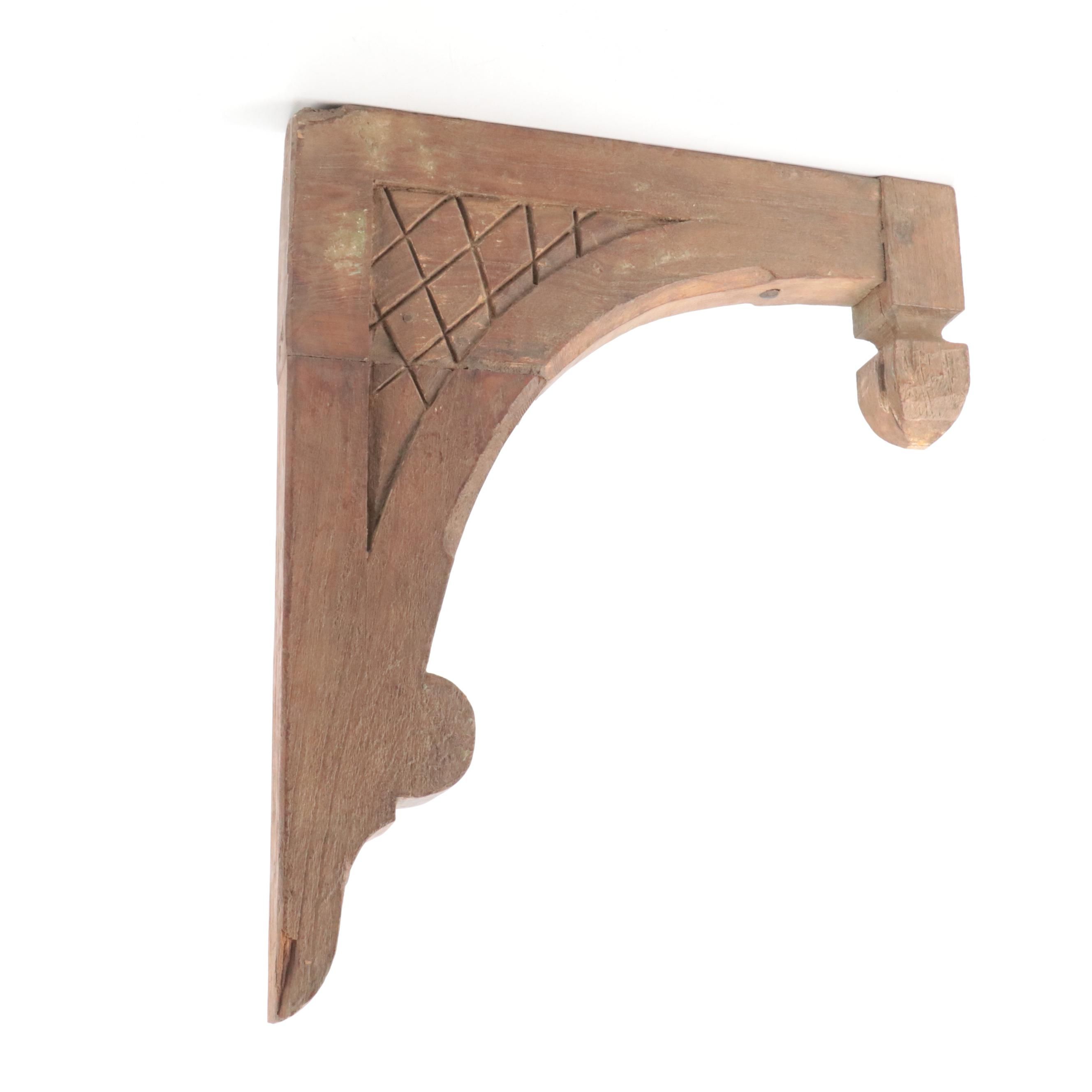 Indo-Persian Style Carved Wood Wall Shelf Brackets, 20th Century