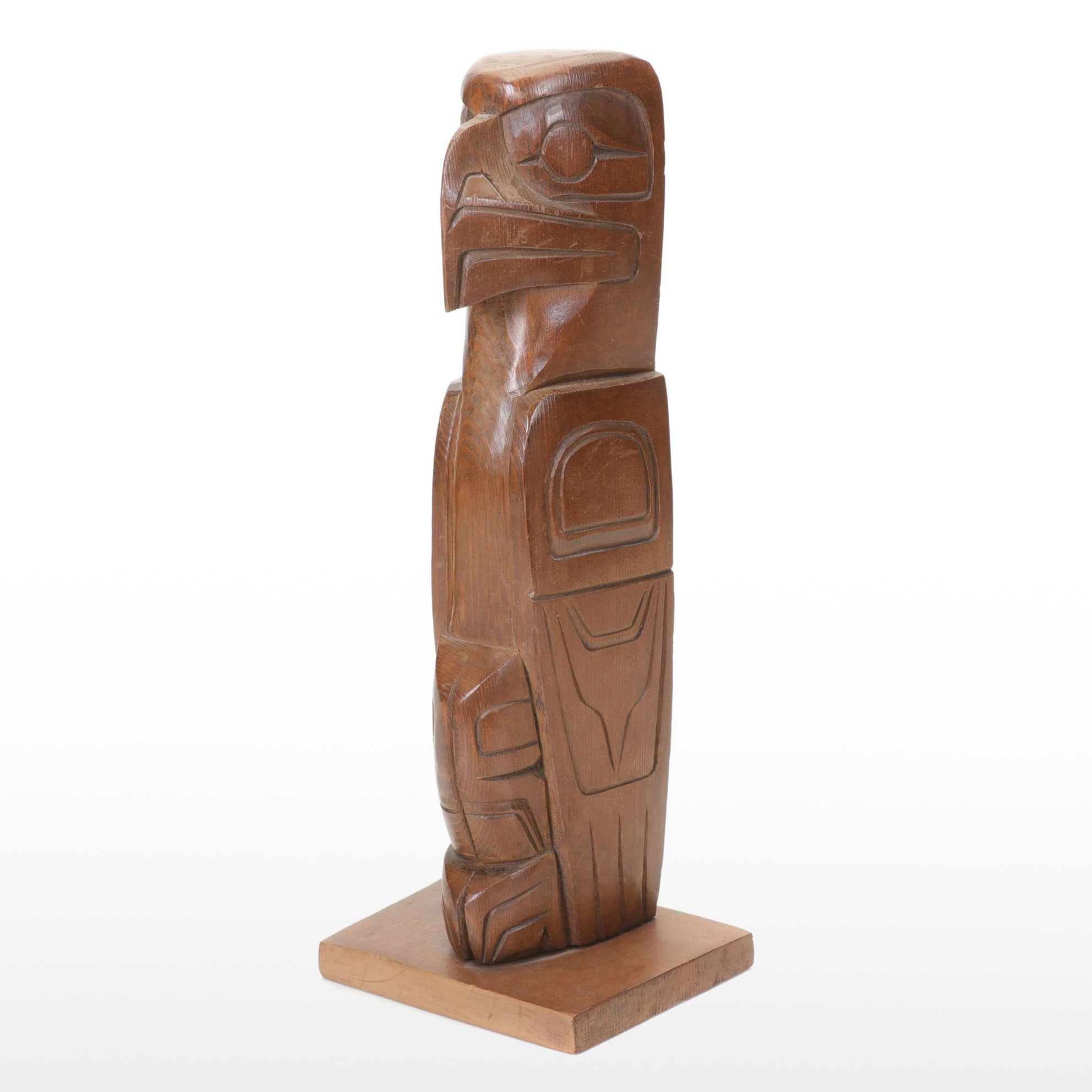 Darren Yelton Canadian First Nations Carved Wood Bald Eagle Totem, 1996