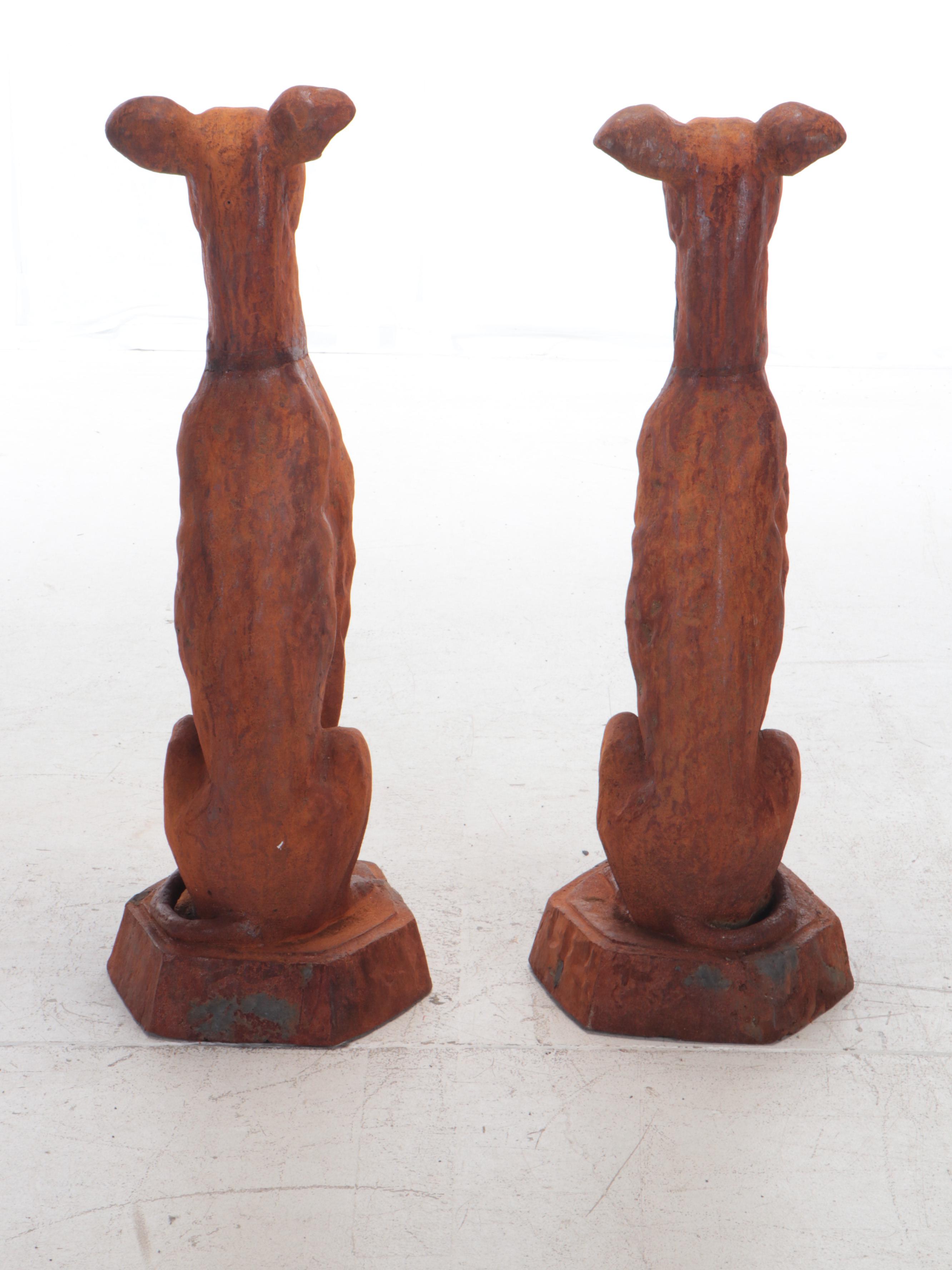 Pair of Cast Iron Whippet Garden Sculptures