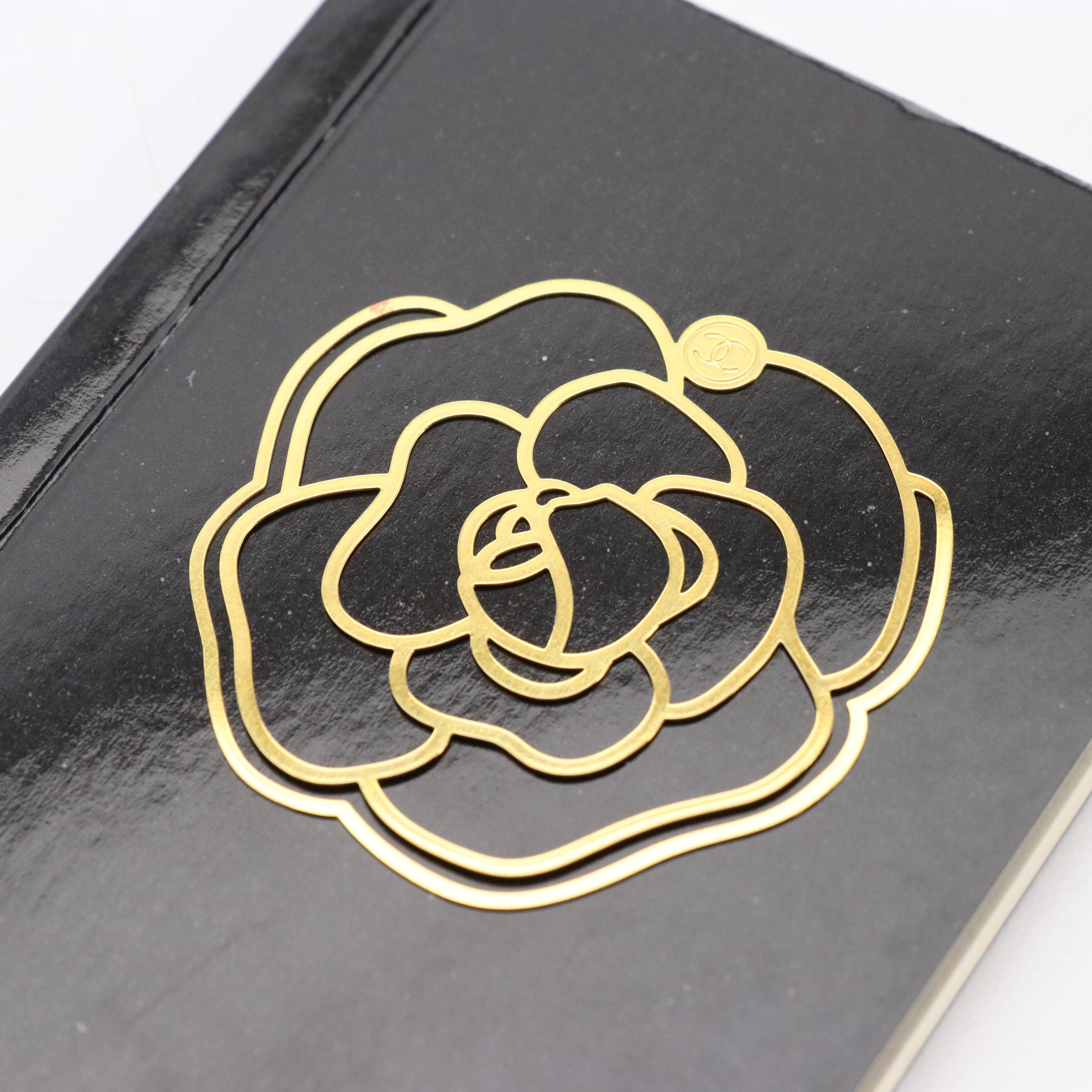 Chanel Mini Notebook, Camellia Flower and Gold Tone Bookmark in Envelope