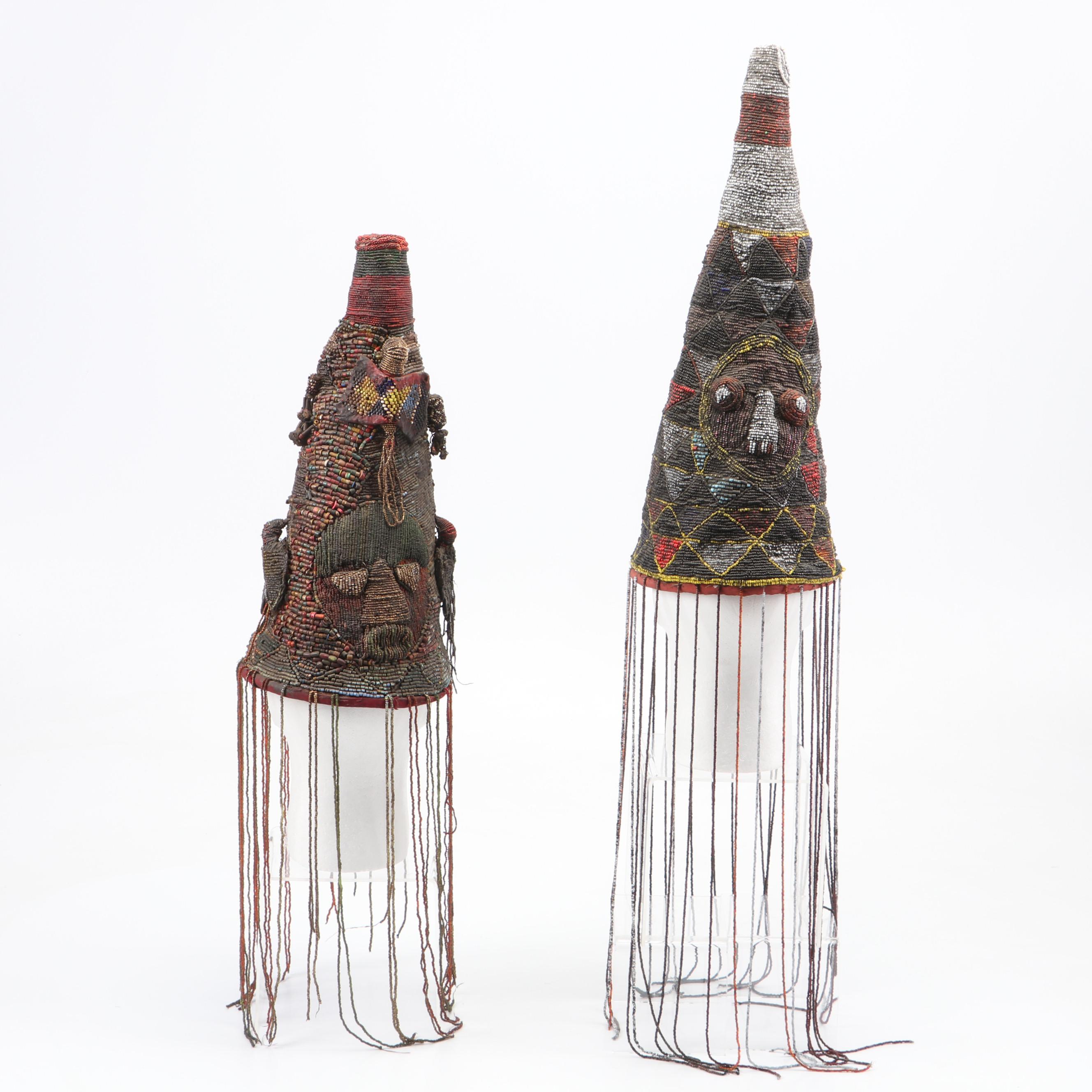 Nigerian Yoruba "Ade Oba" Hand-Beaded Royal Headdress Crowns