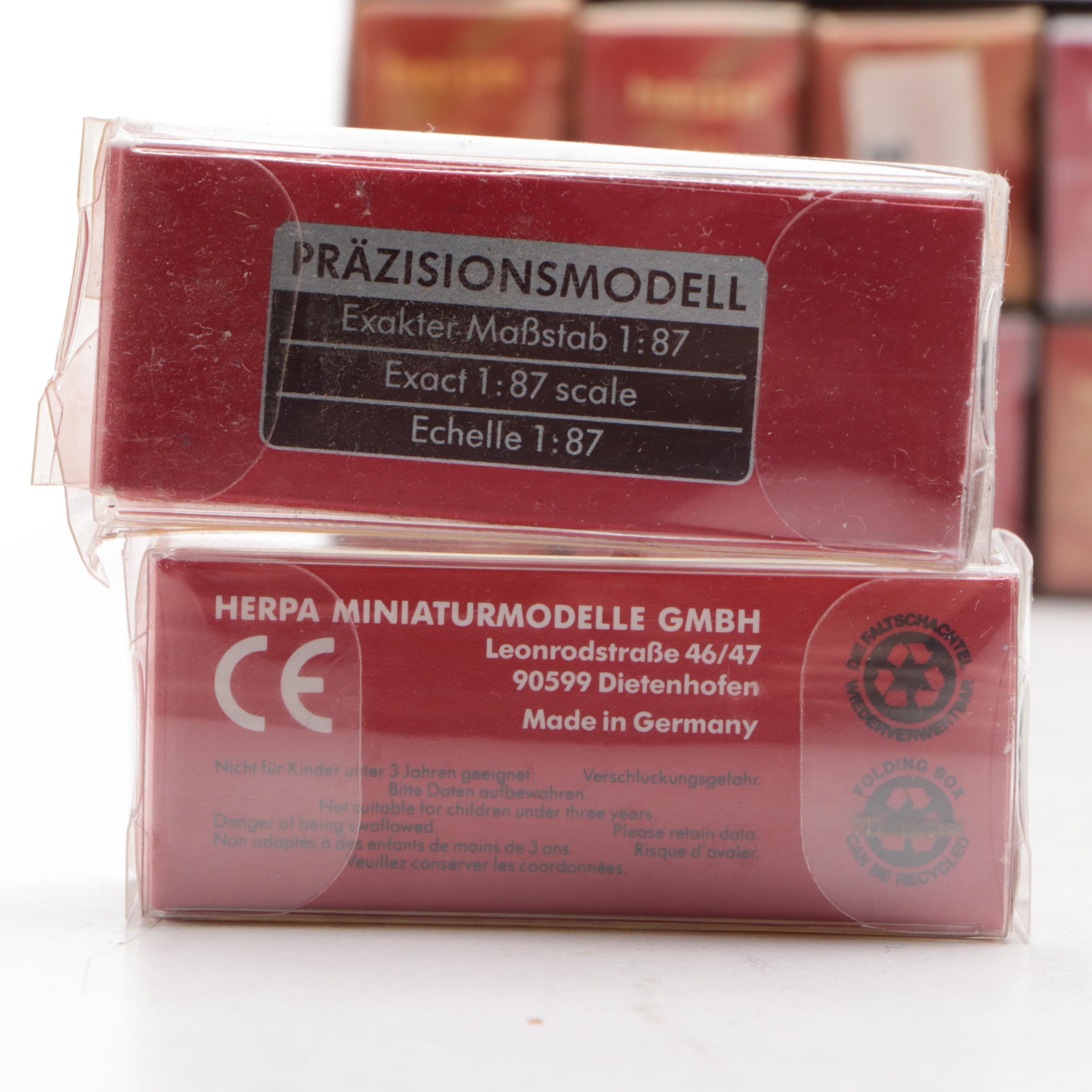 Herpa HO Scale Model Cars for Model Train Displays, Mid to Late 20th Century