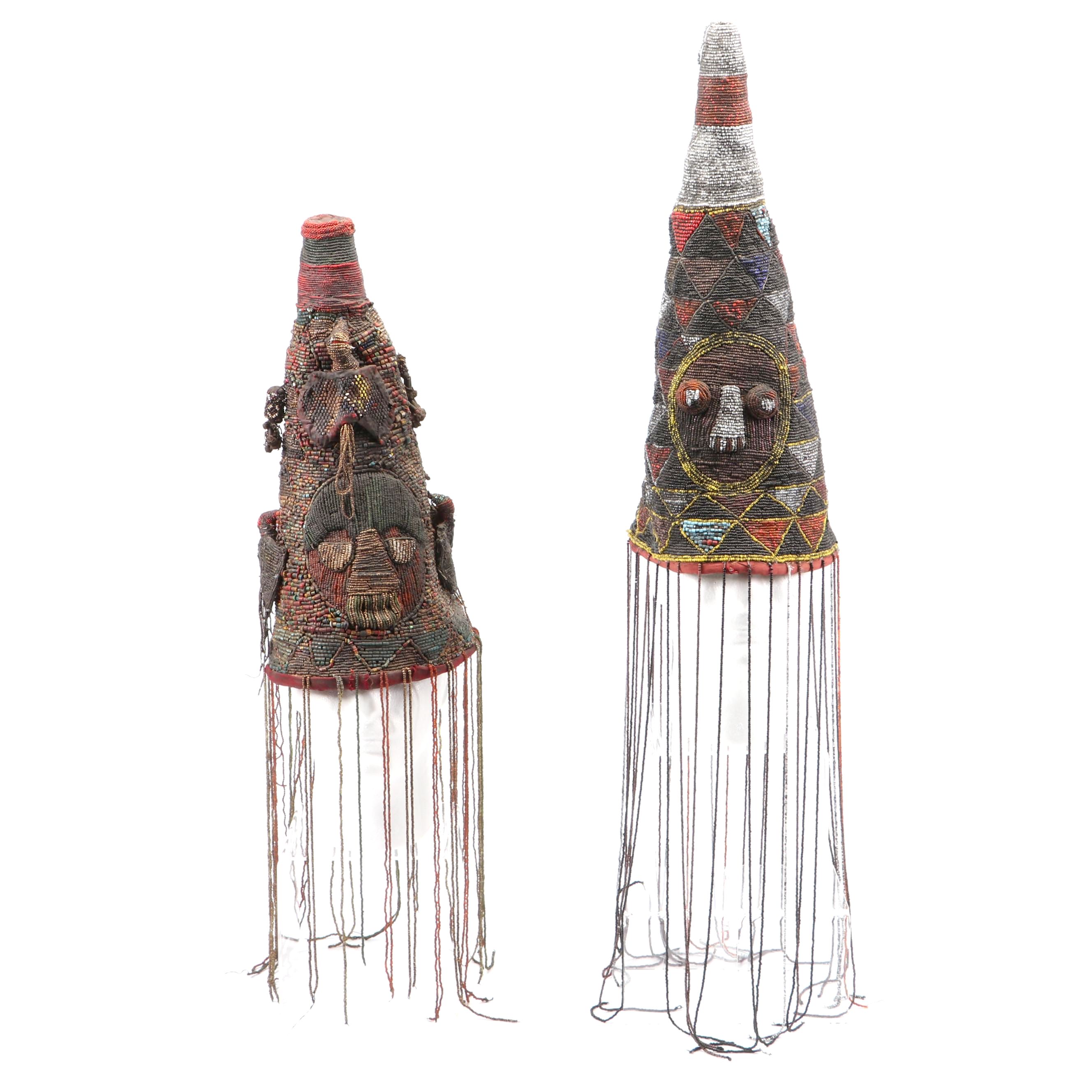 Nigerian Yoruba "Ade Oba" Hand-Beaded Royal Headdress Crowns
