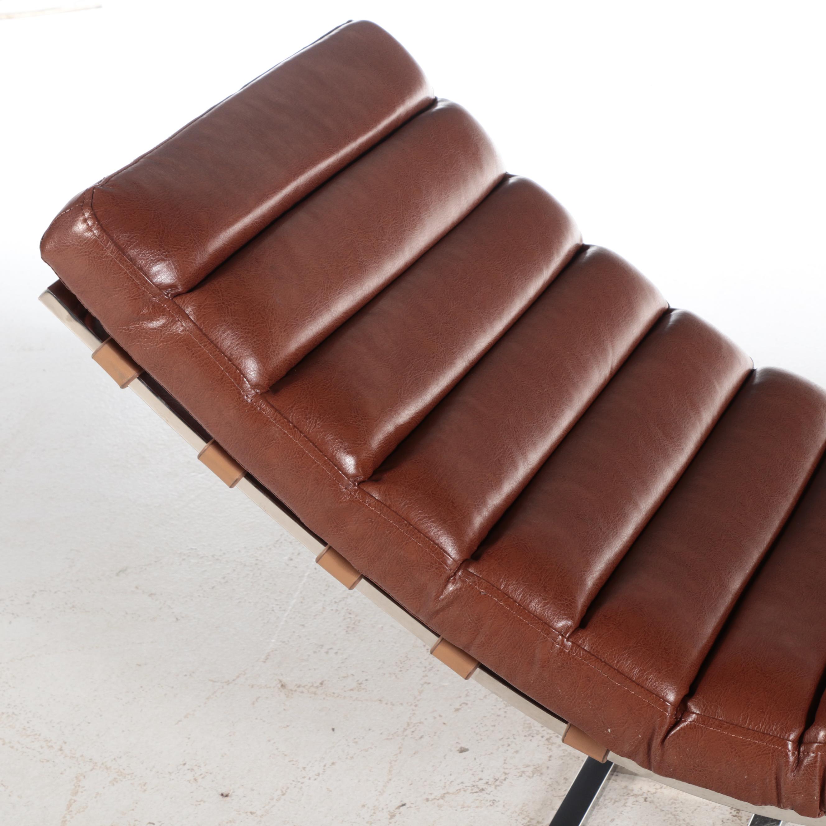 Mid Century Modern Style Chrome and Leather Chaise, Manner of Mies van der Rohe