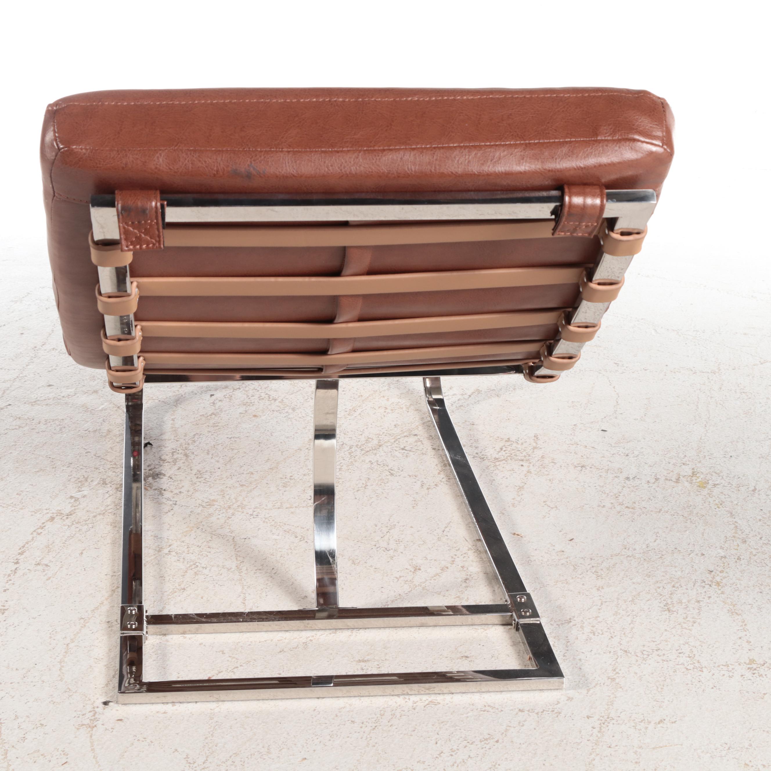Mid Century Modern Style Chrome and Leather Chaise, Manner of Mies van der Rohe