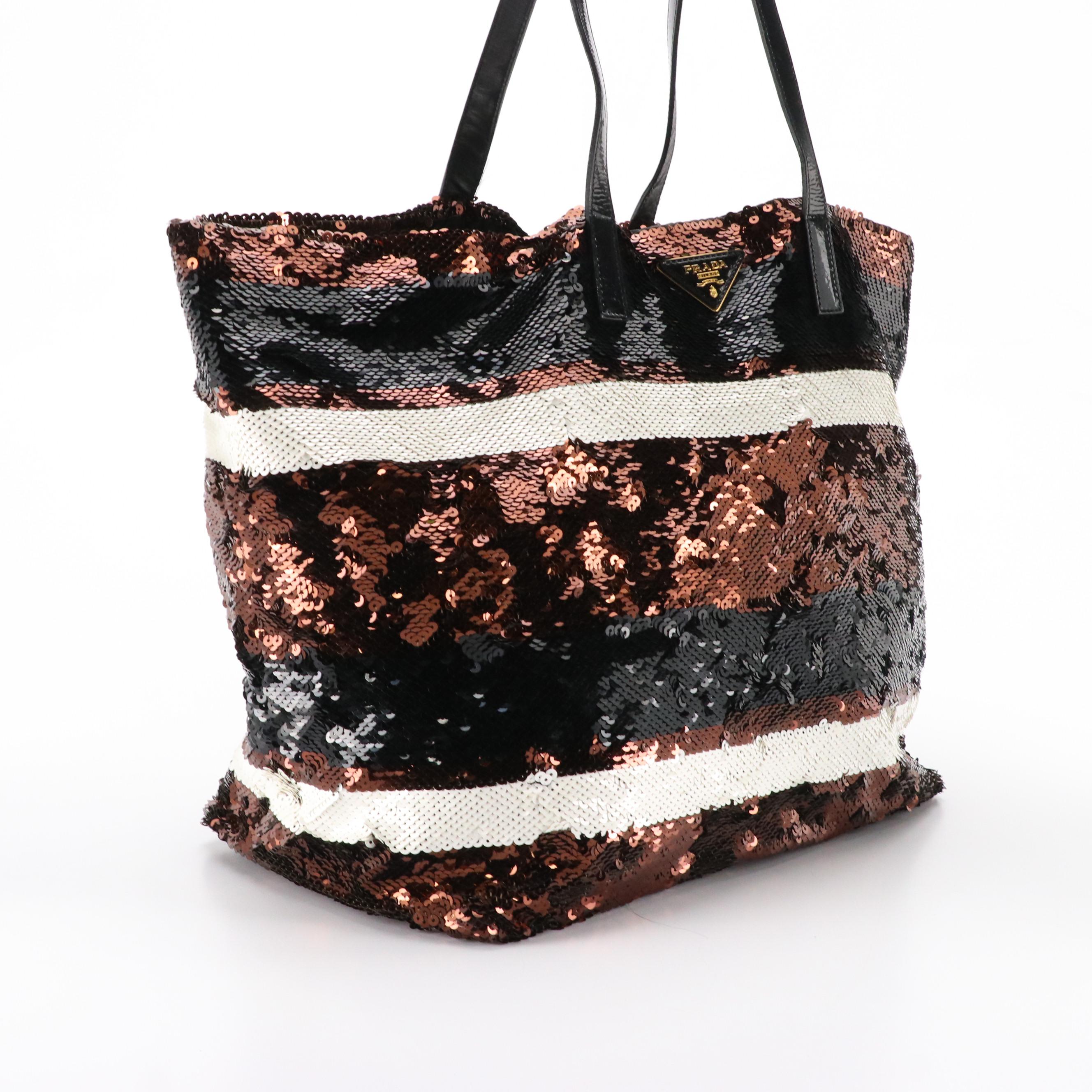 Prada Striped Sequin Tote