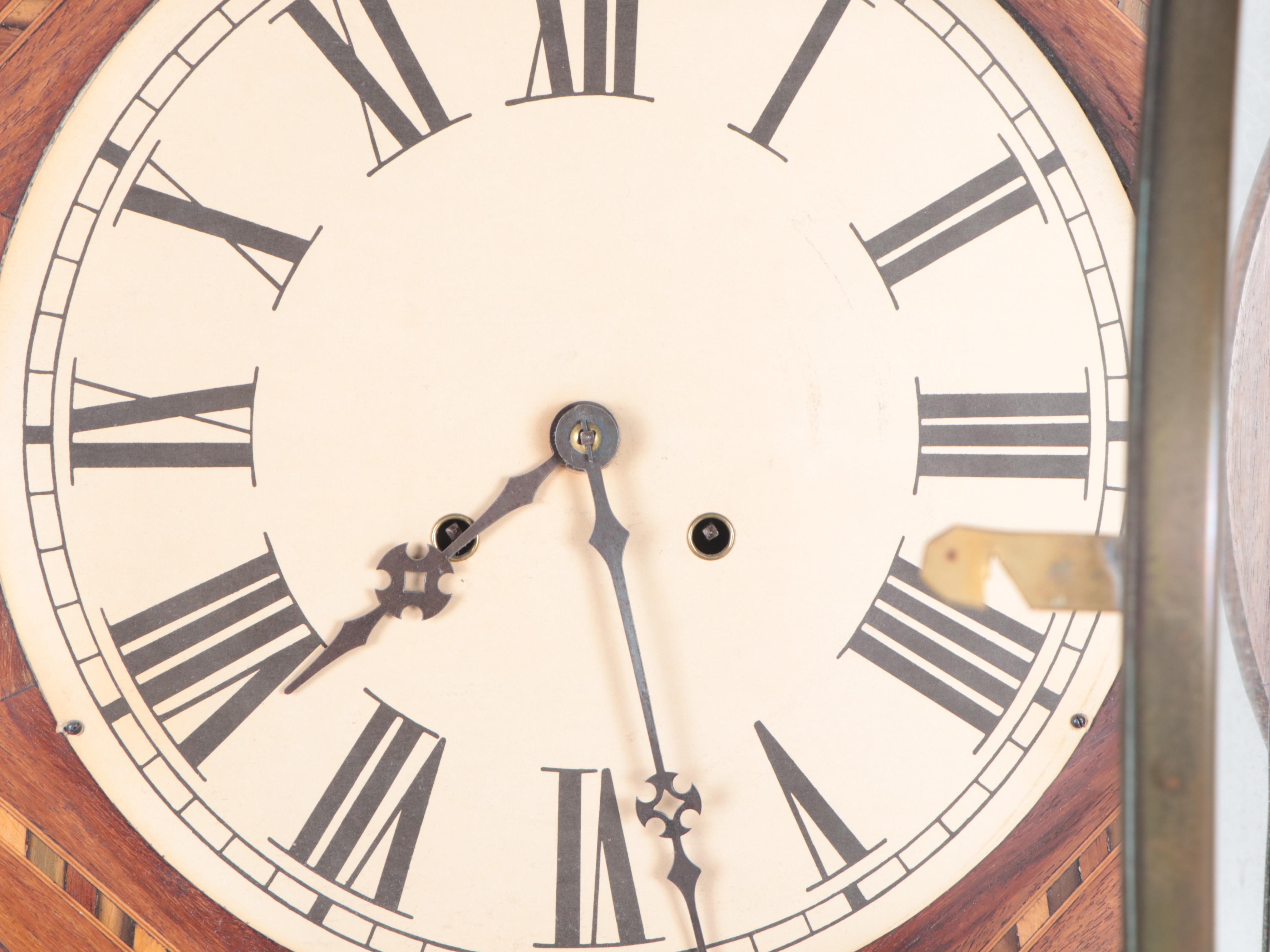 Walnut Inlaid Marquetry Wall Clock, Early 20th Century