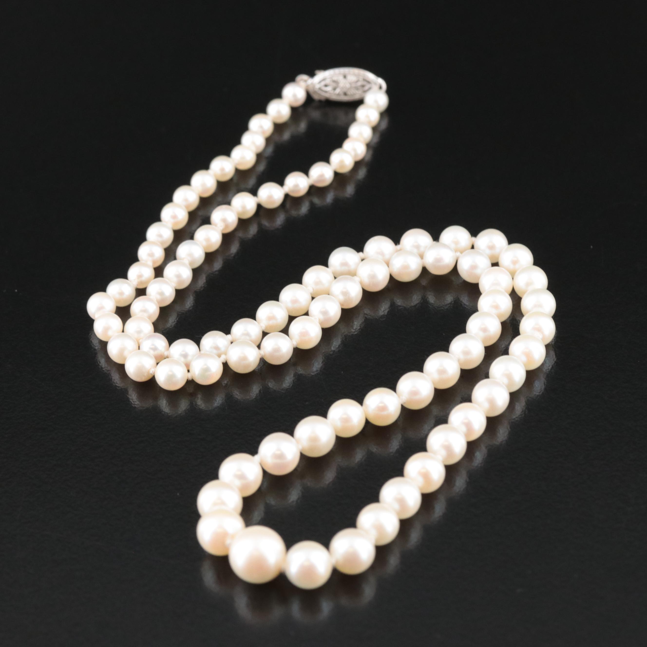 Vintage Graduated Pearl Necklace with 10K Clasp