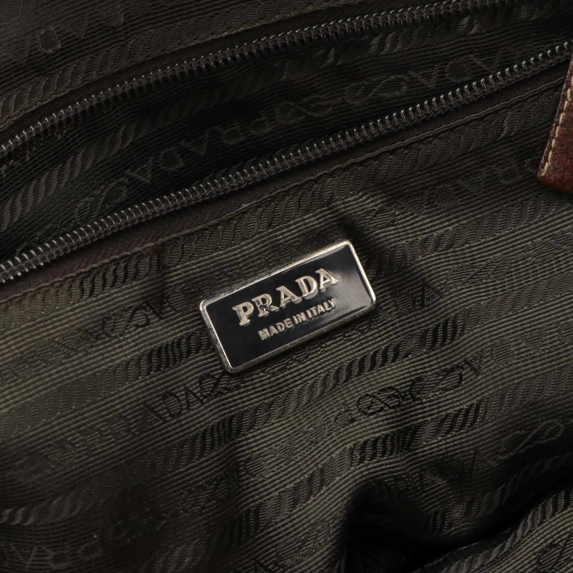 Prada Bowling Bag in Beige Canvas and Brown Leather