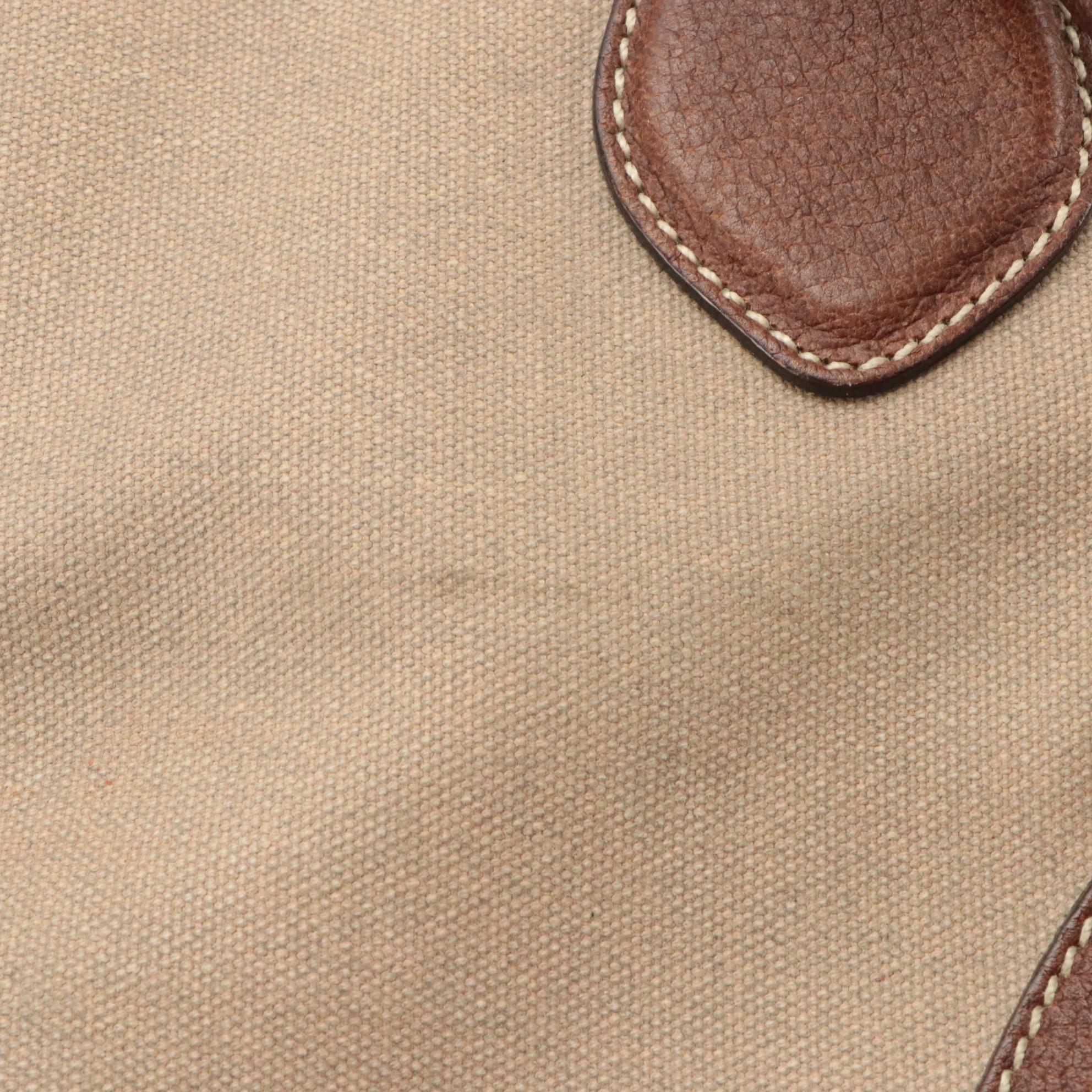 Prada Bowling Bag in Beige Canvas and Brown Leather