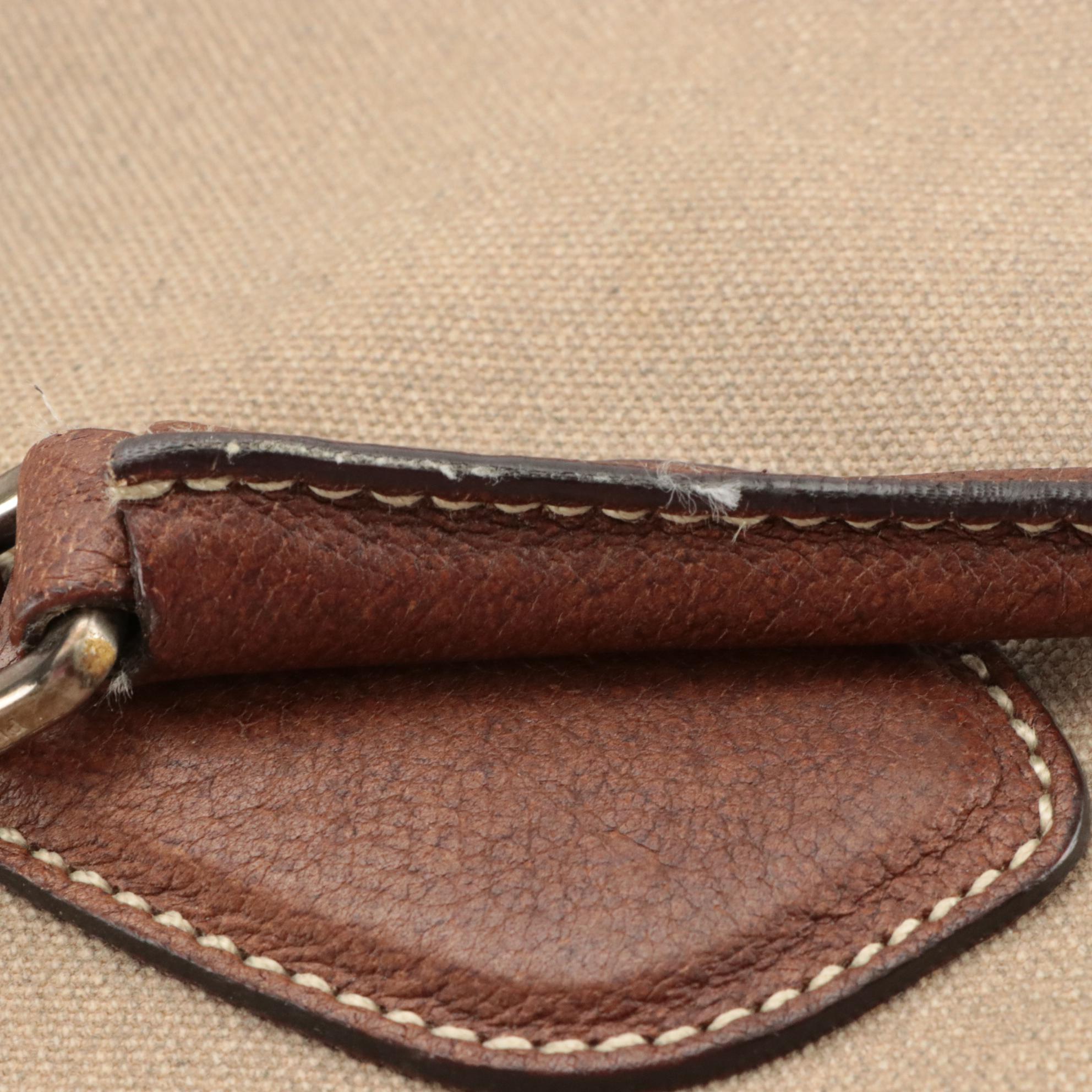 Prada Bowling Bag in Beige Canvas and Brown Leather