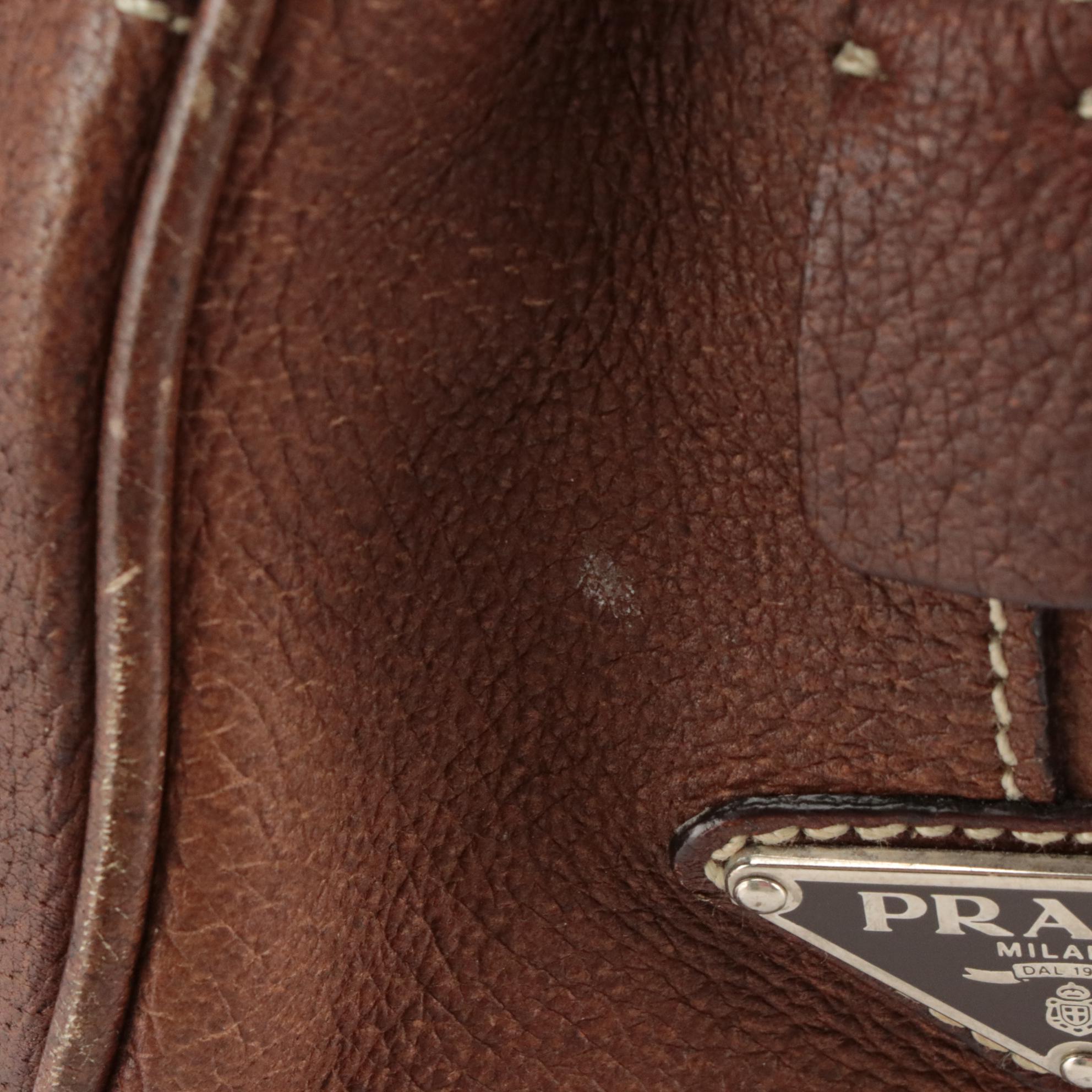 Prada Bowling Bag in Beige Canvas and Brown Leather