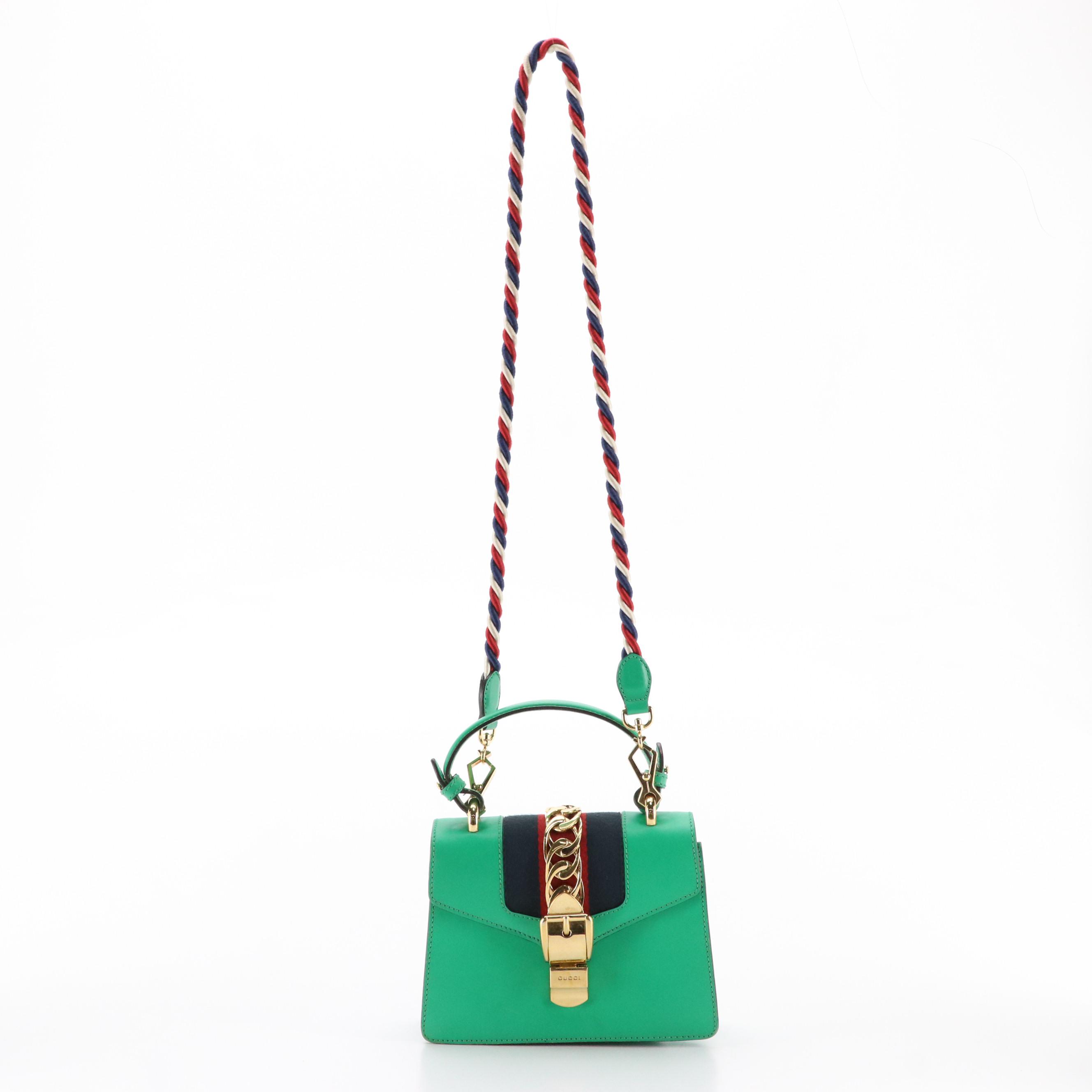 Gucci Sylvie Web Chain Two-Way Bag in Green Leather
