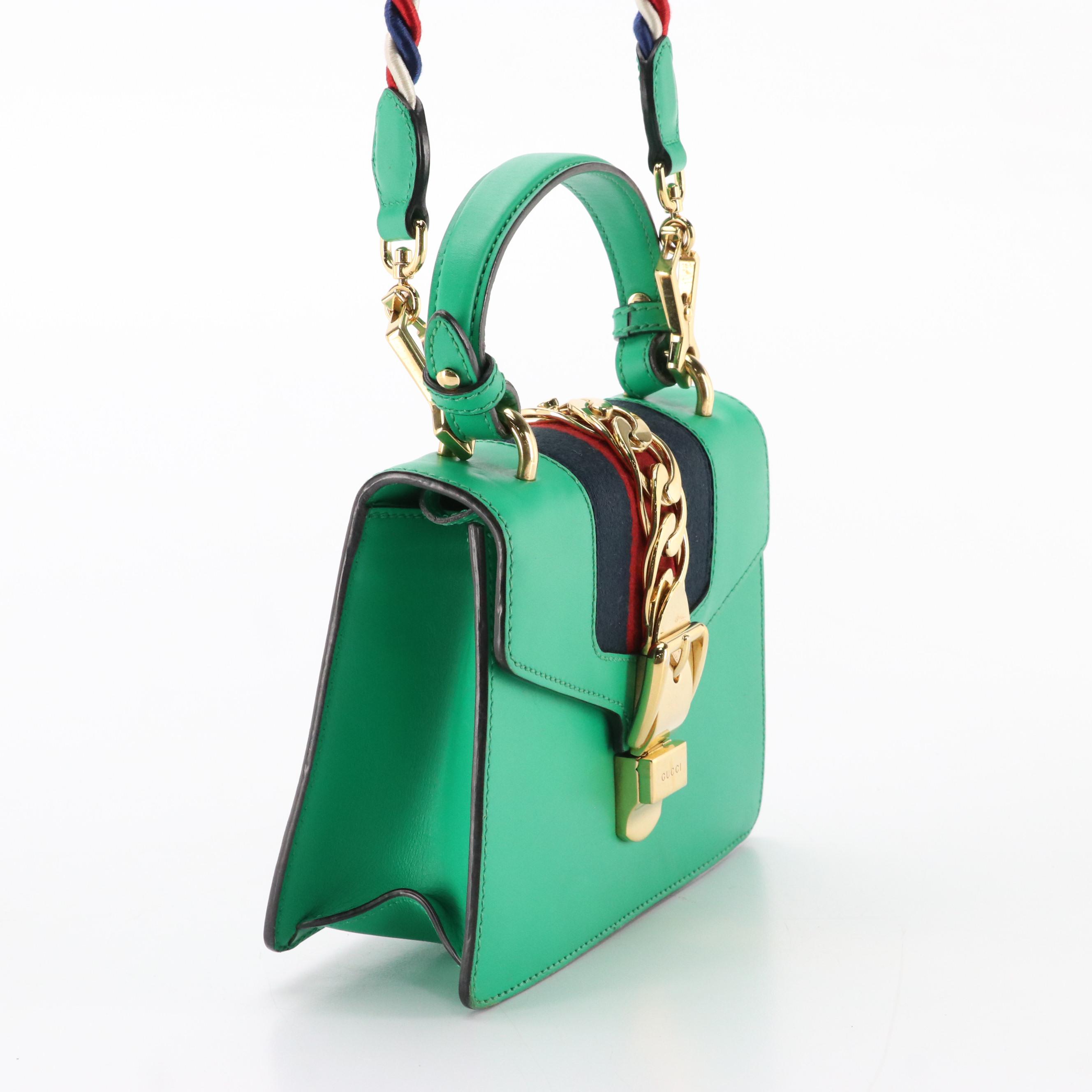 Gucci Sylvie Web Chain Two-Way Bag in Green Leather