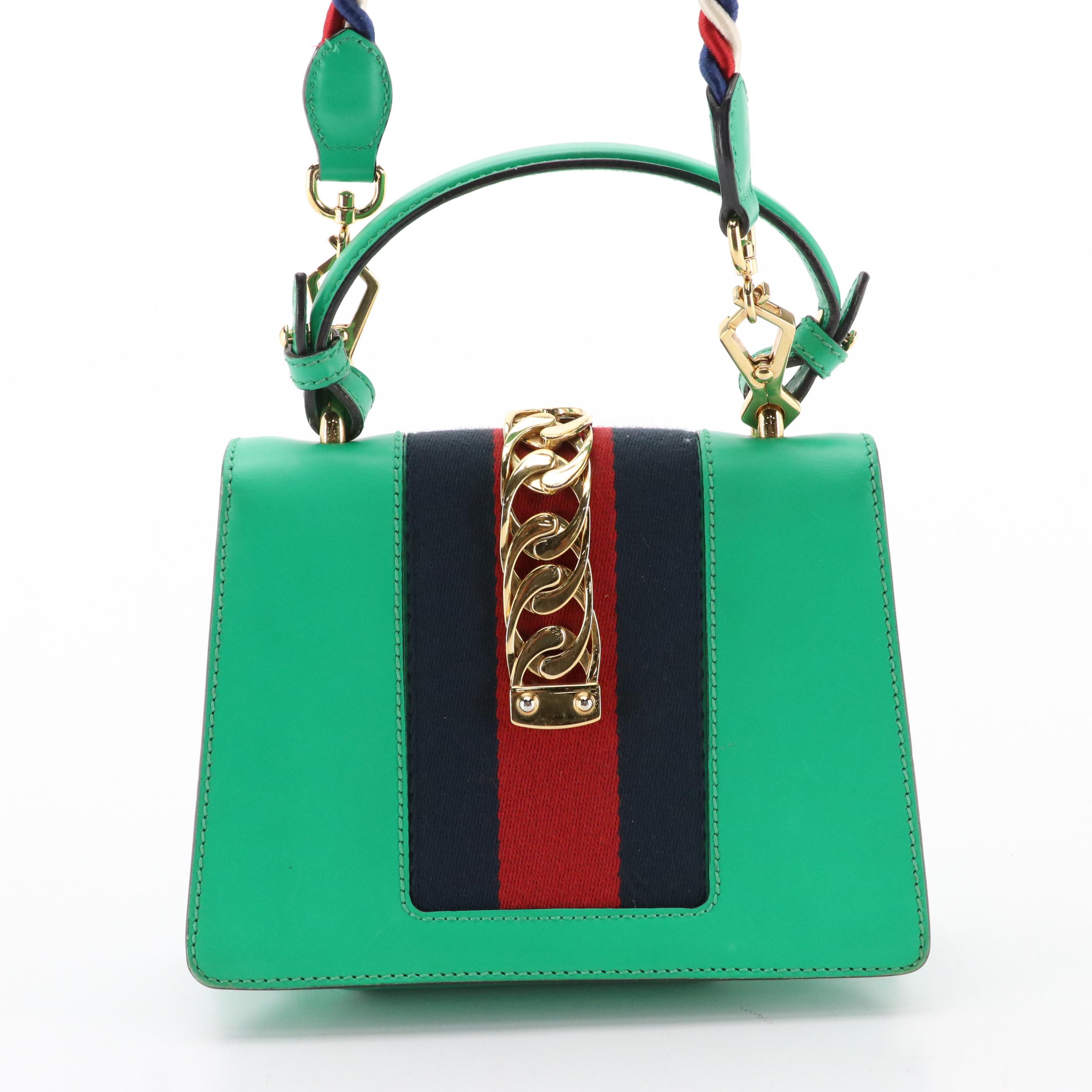 Gucci Sylvie Web Chain Two-Way Bag in Green Leather