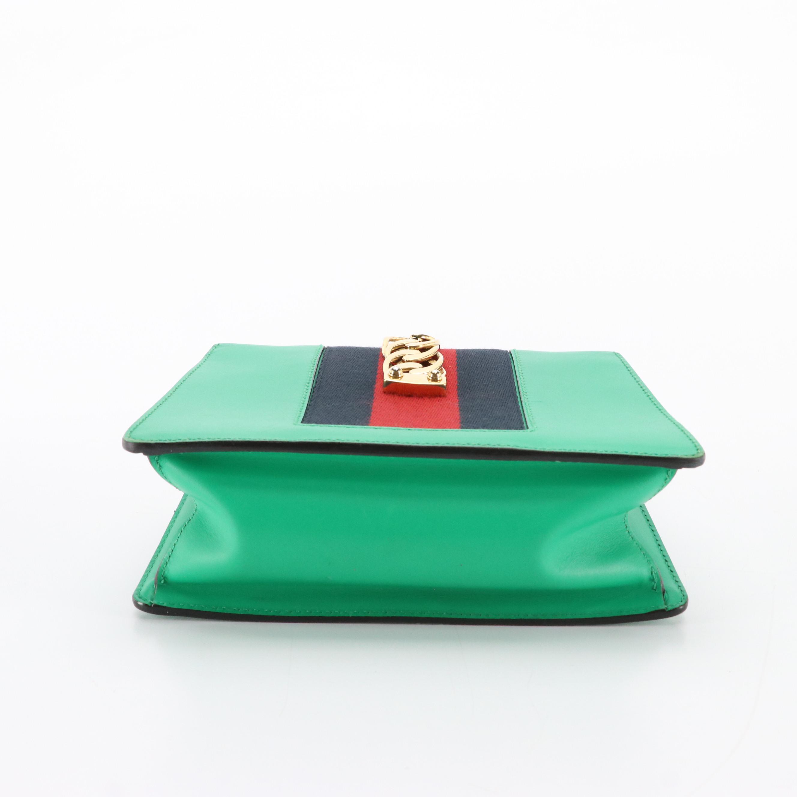 Gucci Sylvie Web Chain Two-Way Bag in Green Leather