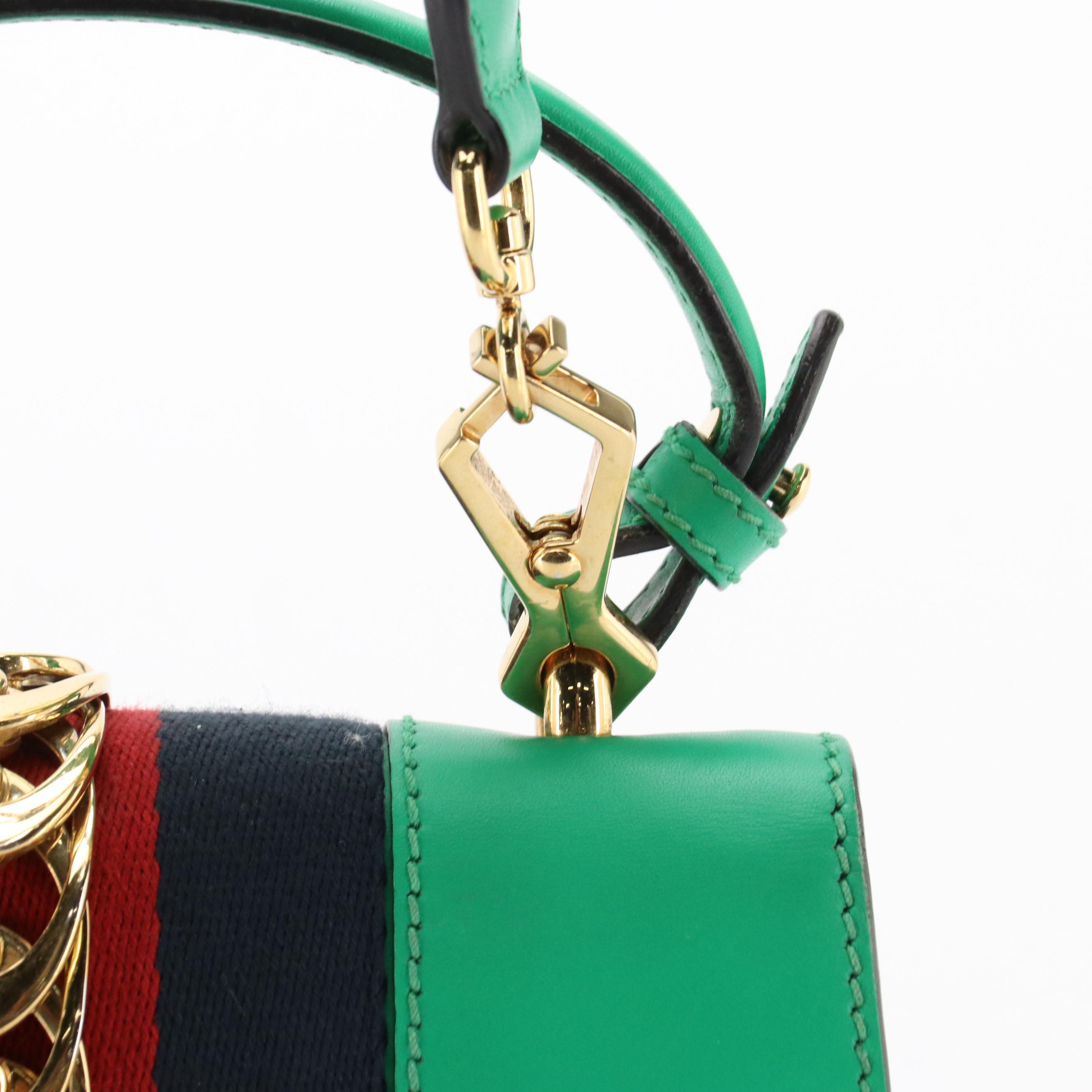 Gucci Sylvie Web Chain Two-Way Bag in Green Leather
