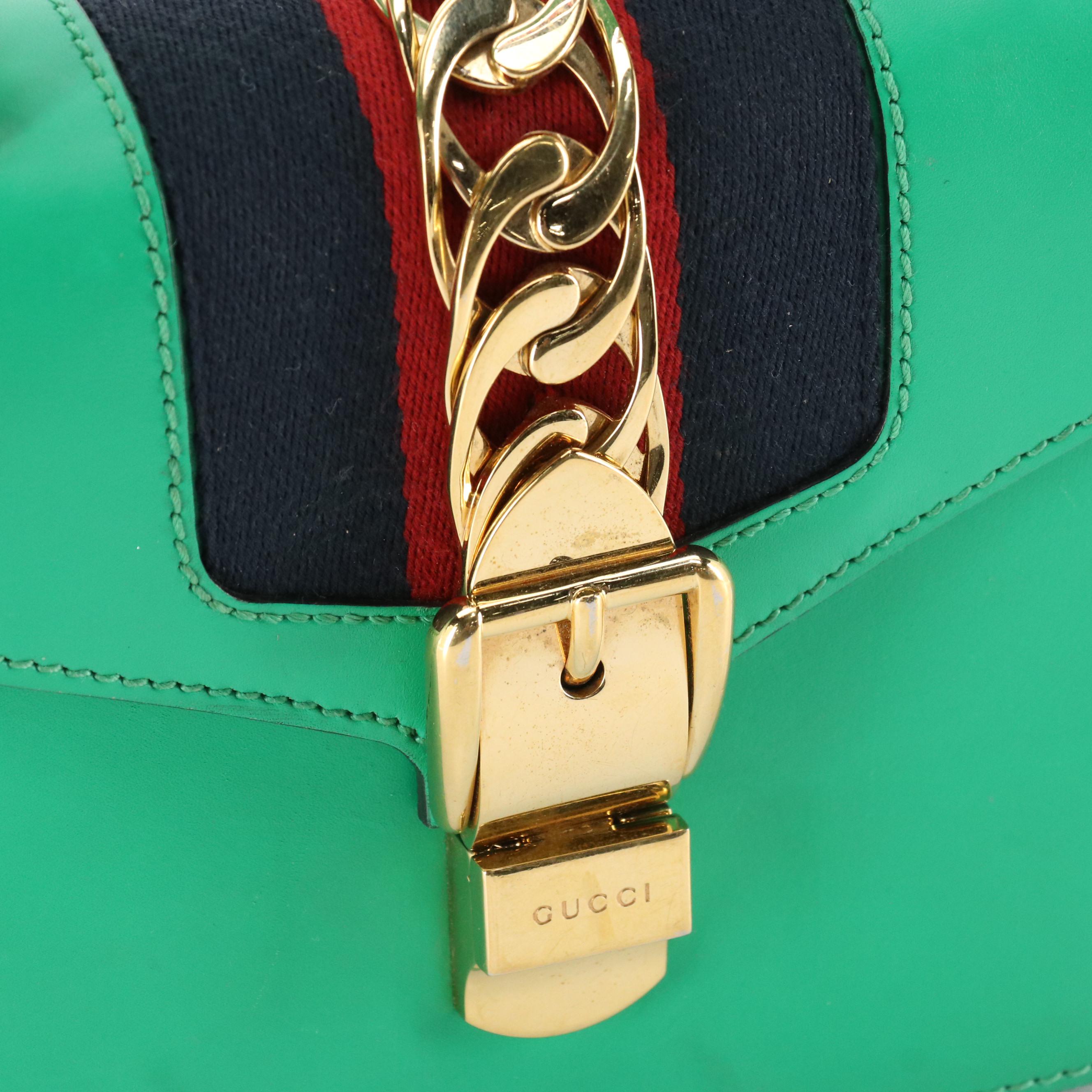 Gucci Sylvie Web Chain Two-Way Bag in Green Leather