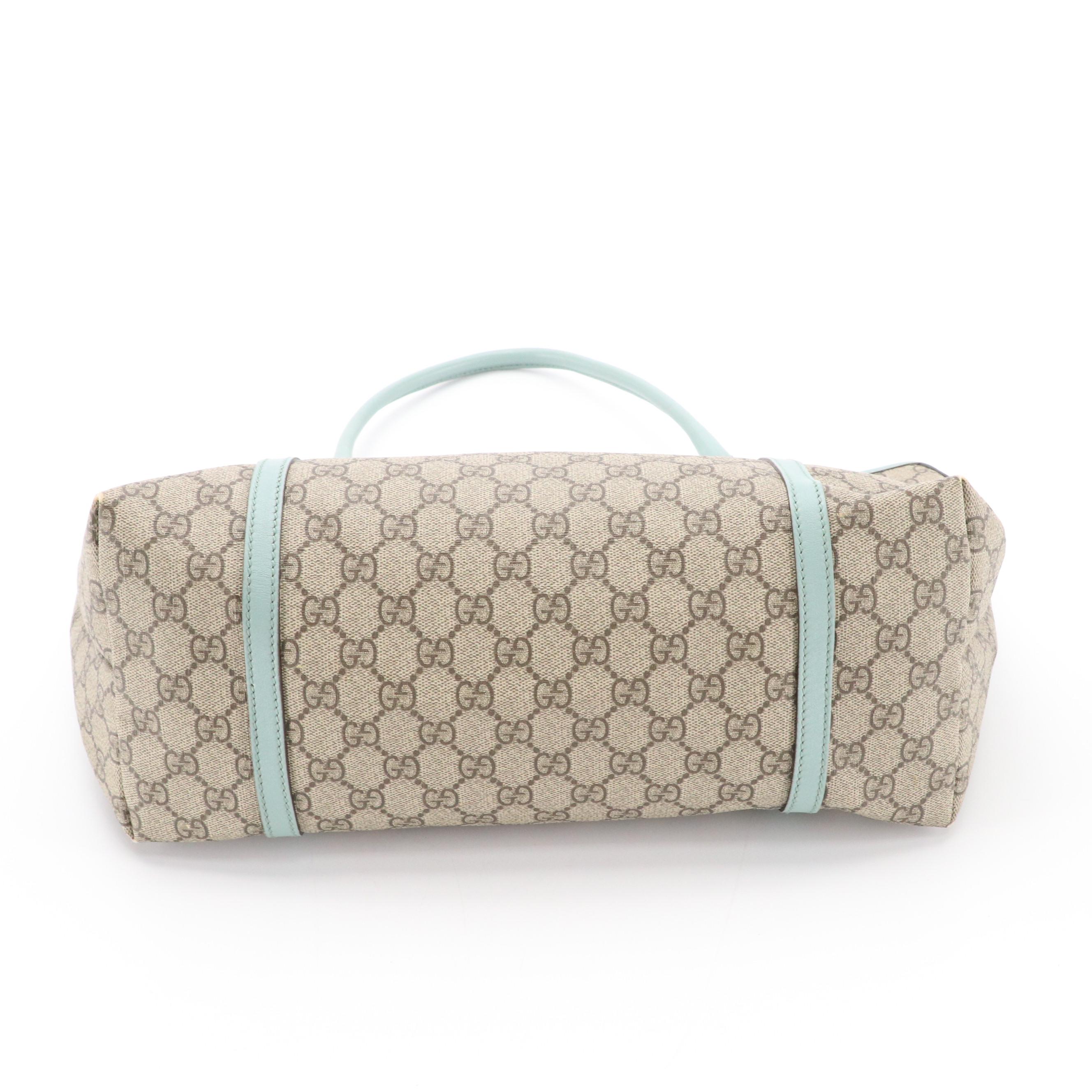 Gucci Joy Tote in GG Supreme Canvas and Muted Teal Leather Trim