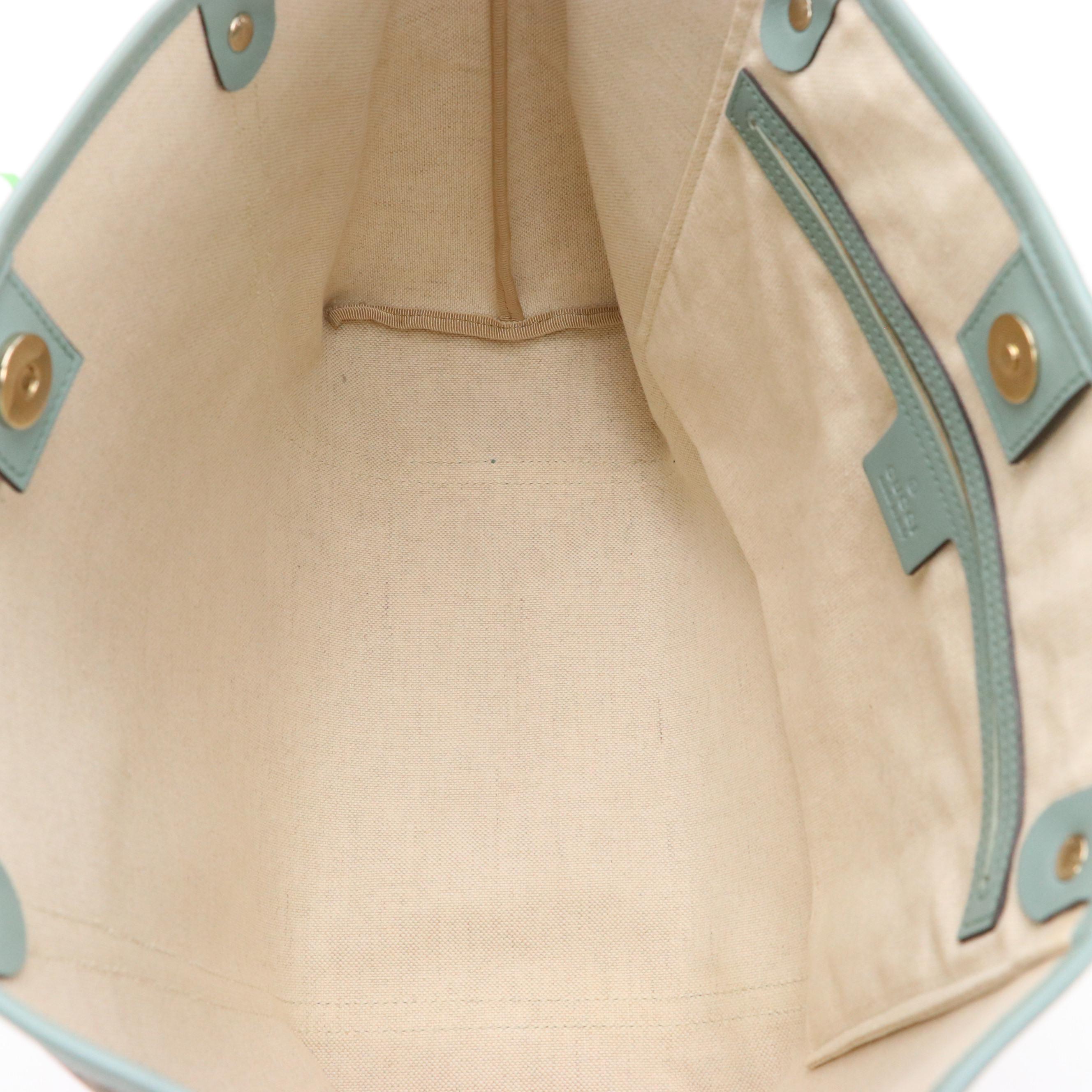 Gucci Joy Tote in GG Supreme Canvas and Muted Teal Leather Trim