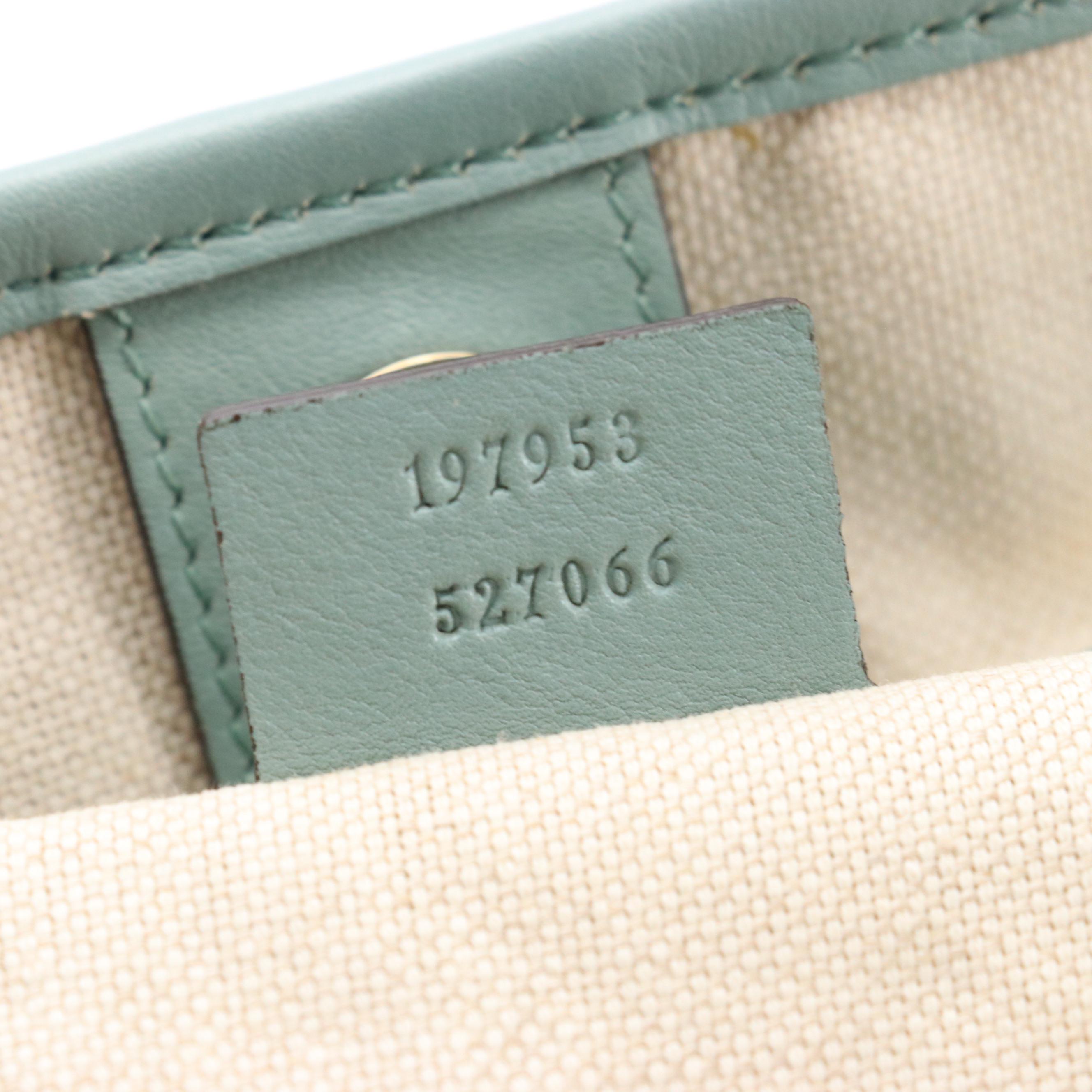 Gucci Joy Tote in GG Supreme Canvas and Muted Teal Leather Trim