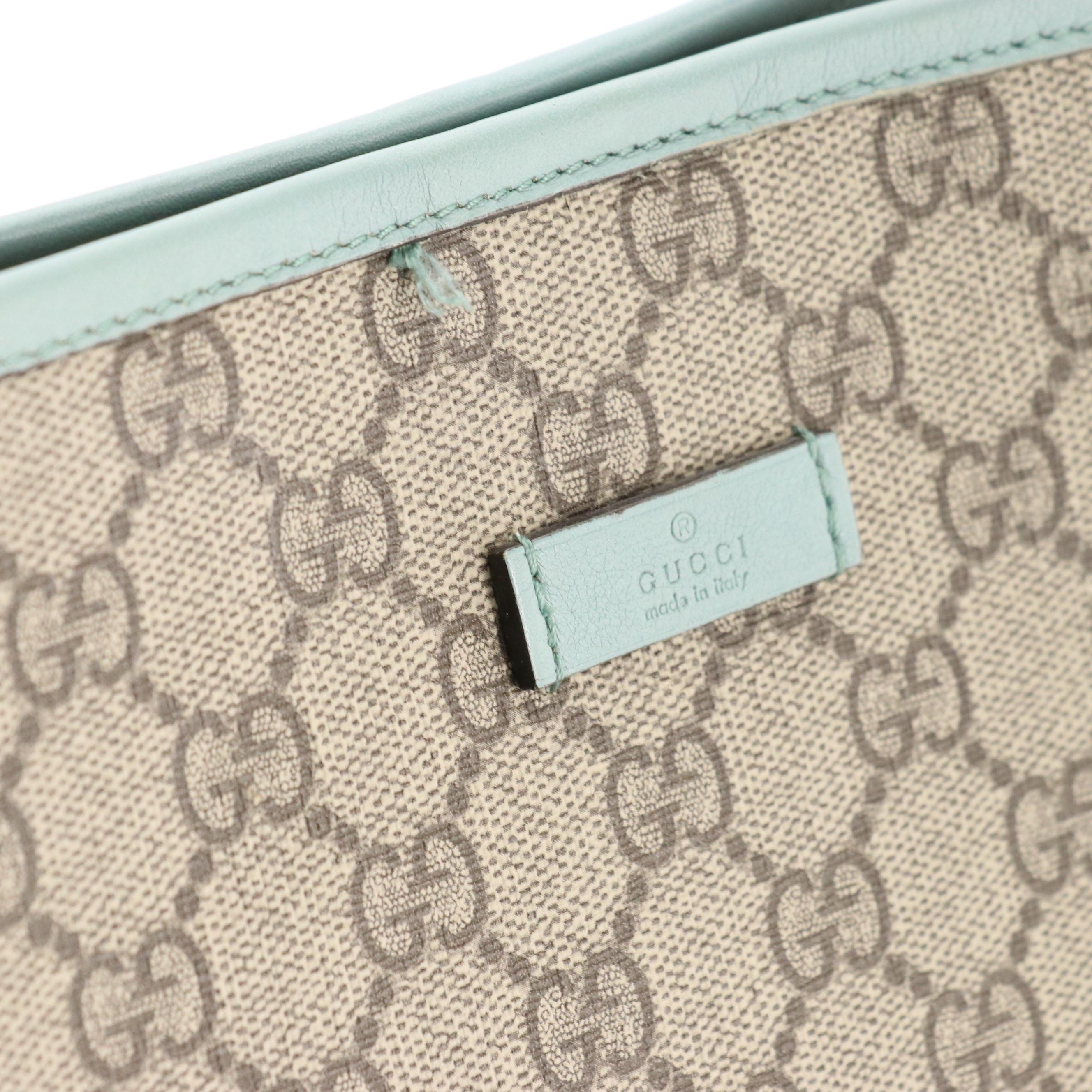 Gucci Joy Tote in GG Supreme Canvas and Muted Teal Leather Trim