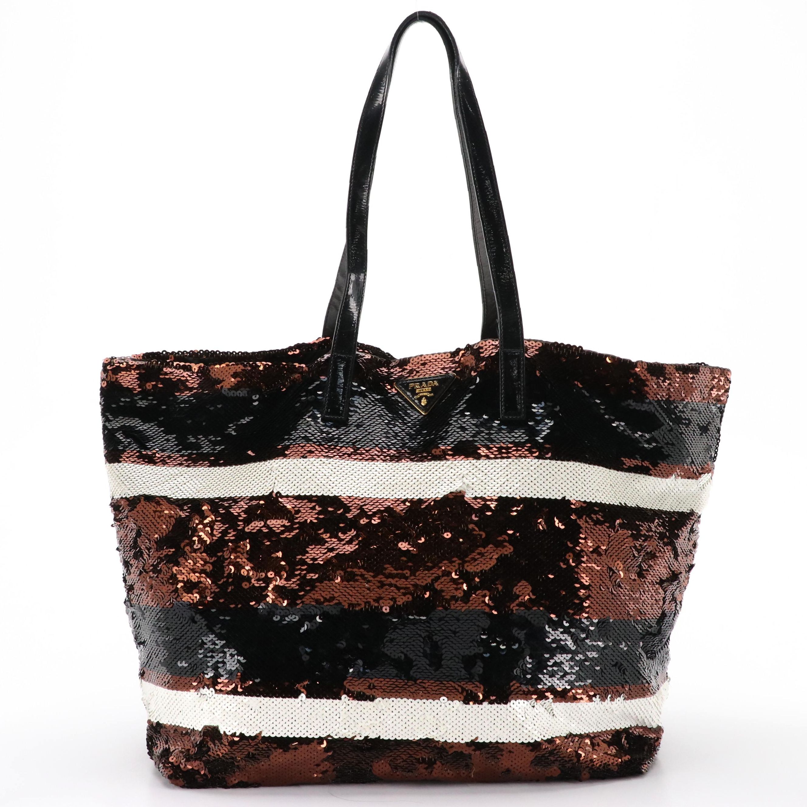 Prada Striped Sequin Tote