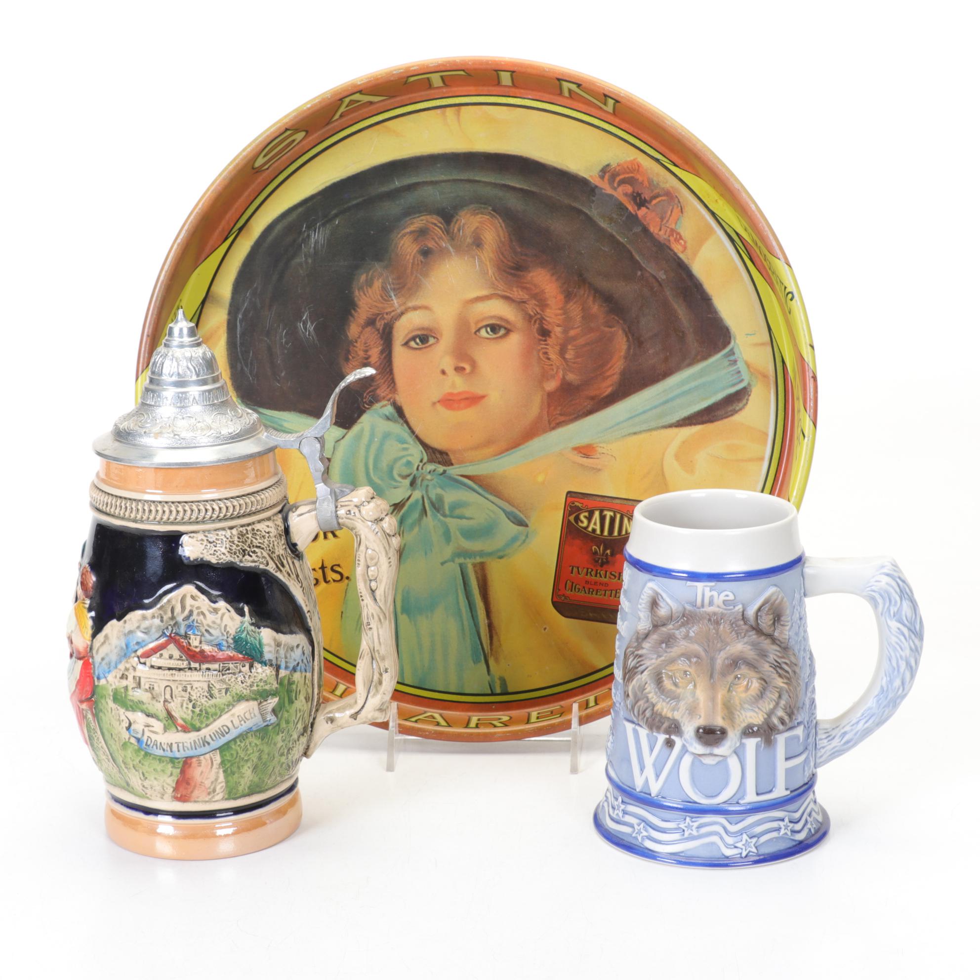 Zoller & Born West German Beer Stein with Avon "Grey Wolf" Stein and a Tray