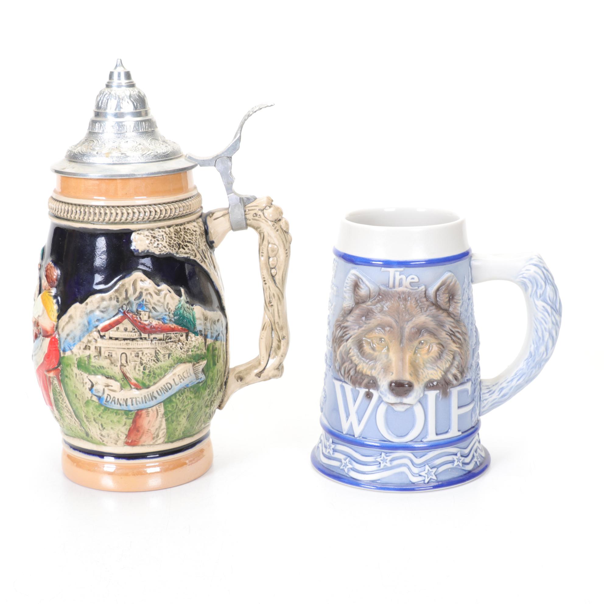 Zoller & Born West German Beer Stein with Avon "Grey Wolf" Stein and a Tray