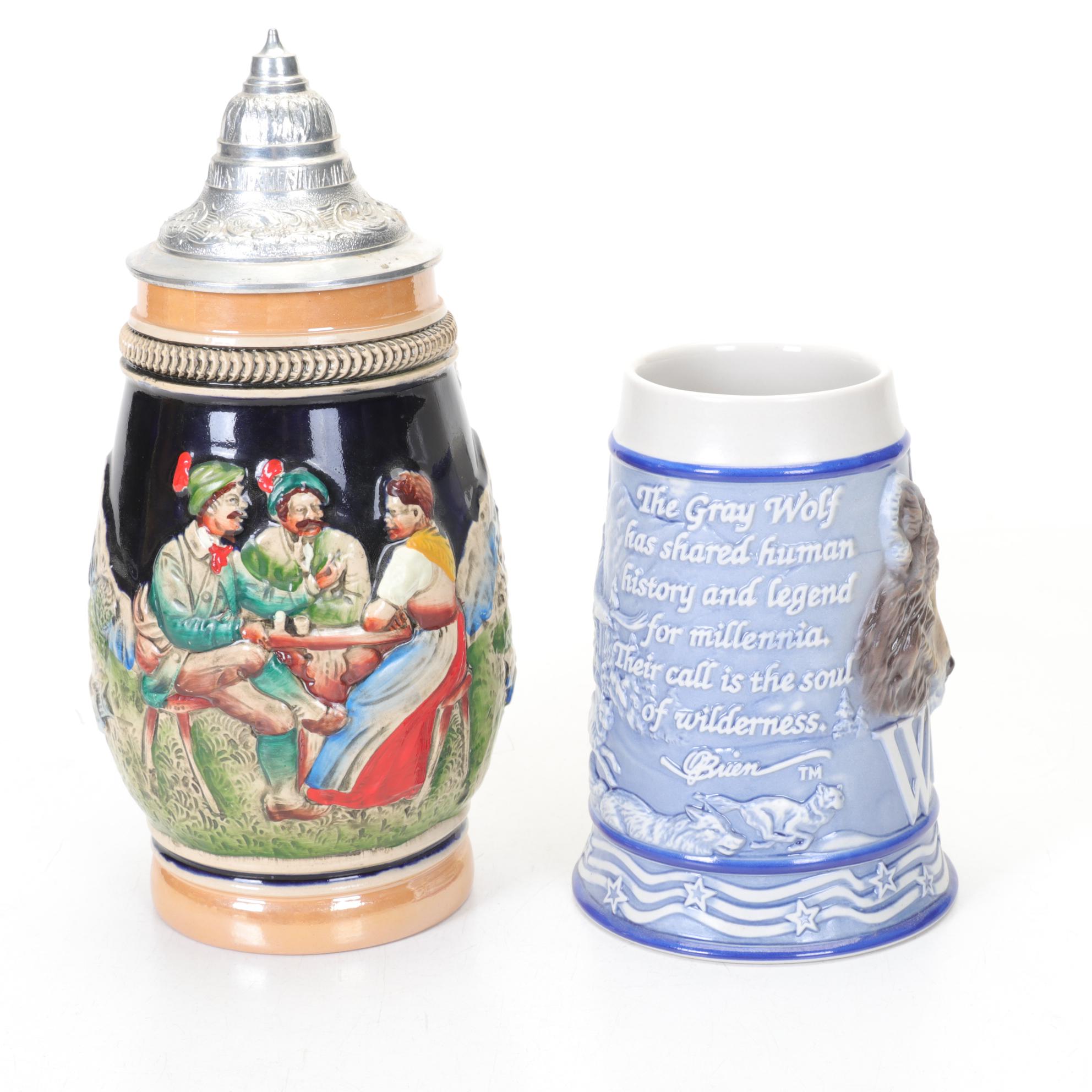 Zoller & Born West German Beer Stein with Avon "Grey Wolf" Stein and a Tray