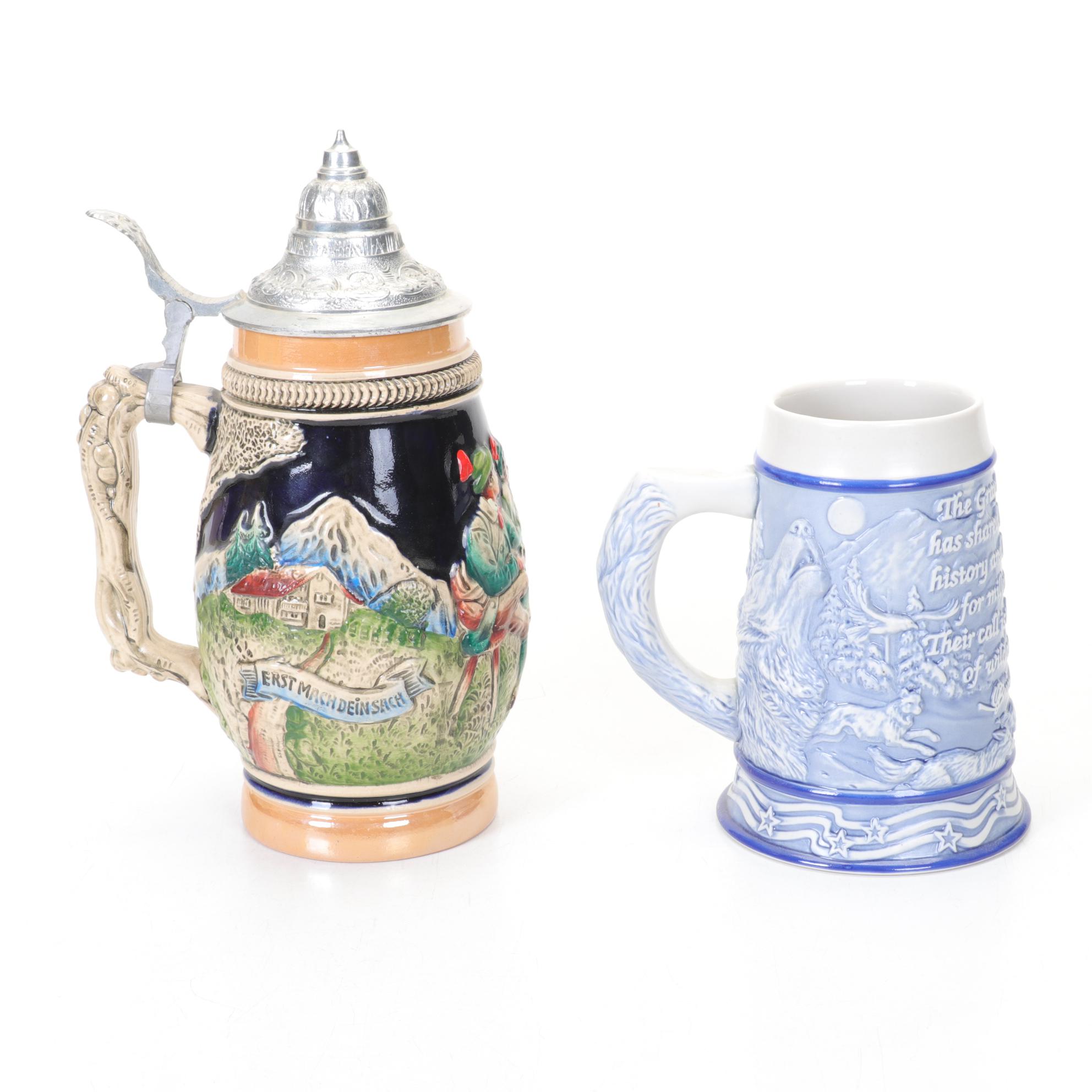 Zoller & Born West German Beer Stein with Avon "Grey Wolf" Stein and a Tray