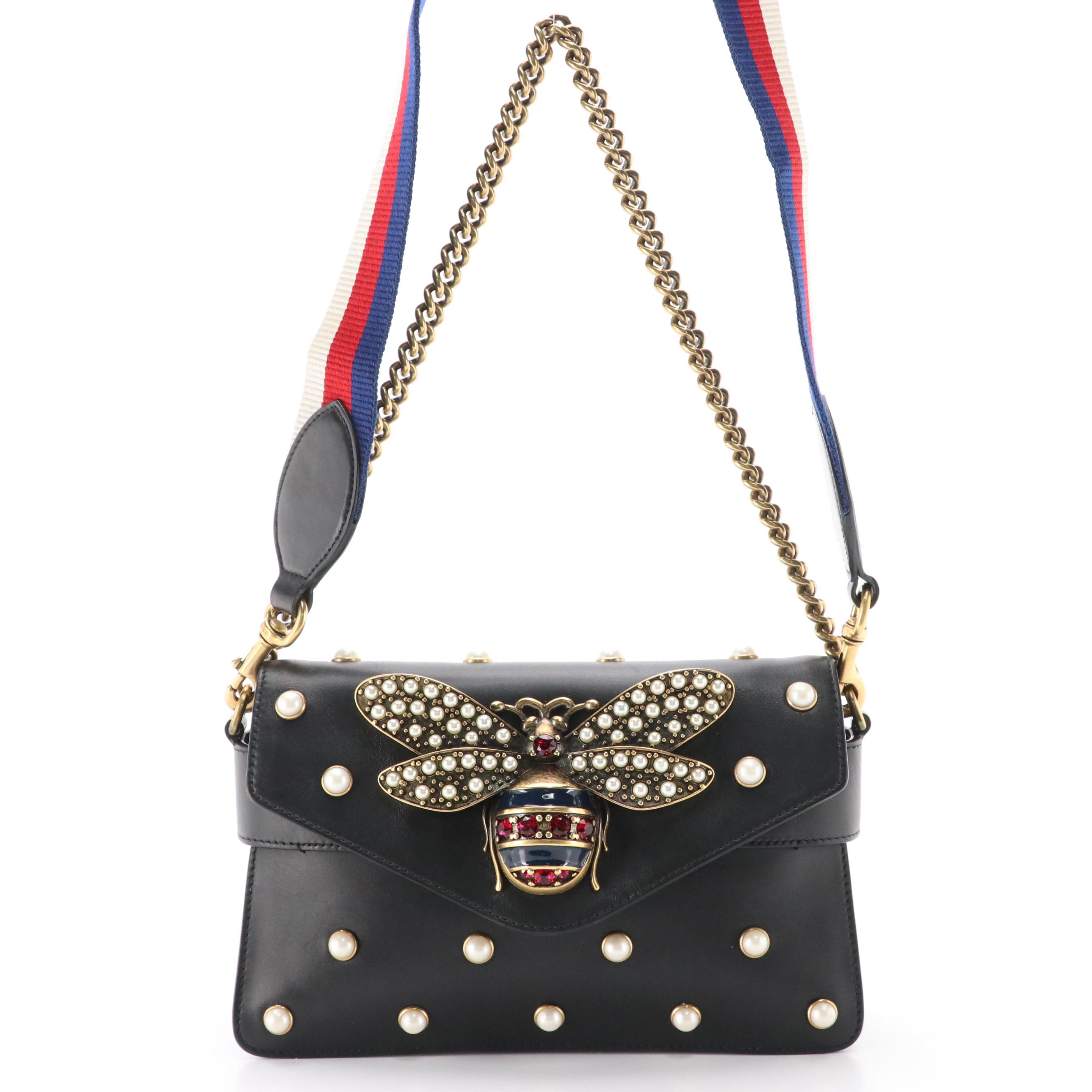 Gucci Queen Margaret Broadway Embellished Black Leather Two-Way Bag