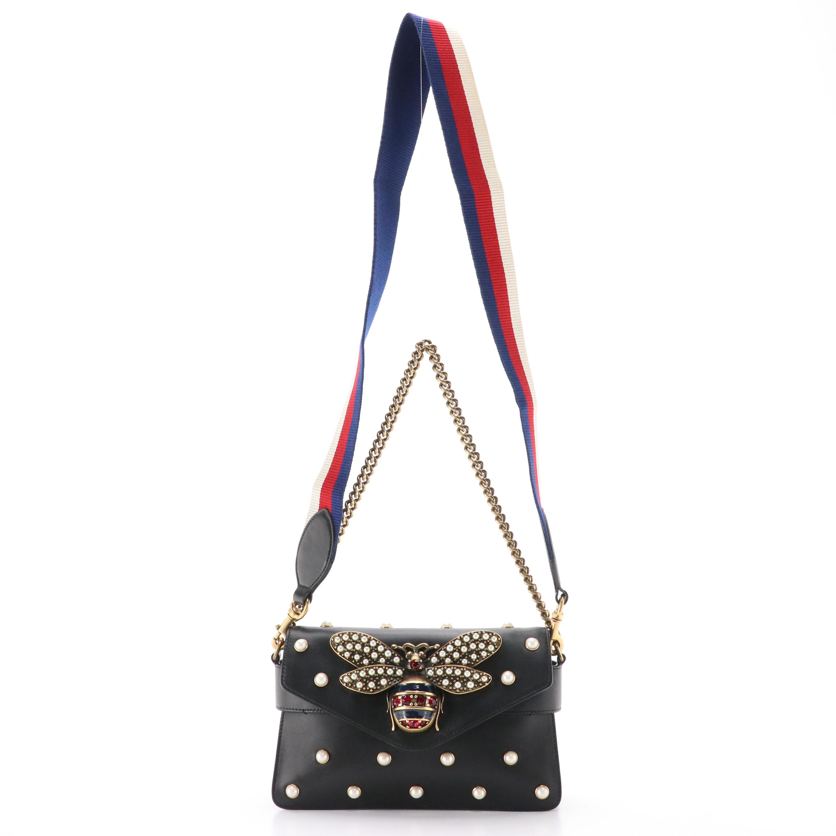 Gucci Queen Margaret Broadway Embellished Black Leather Two-Way Bag