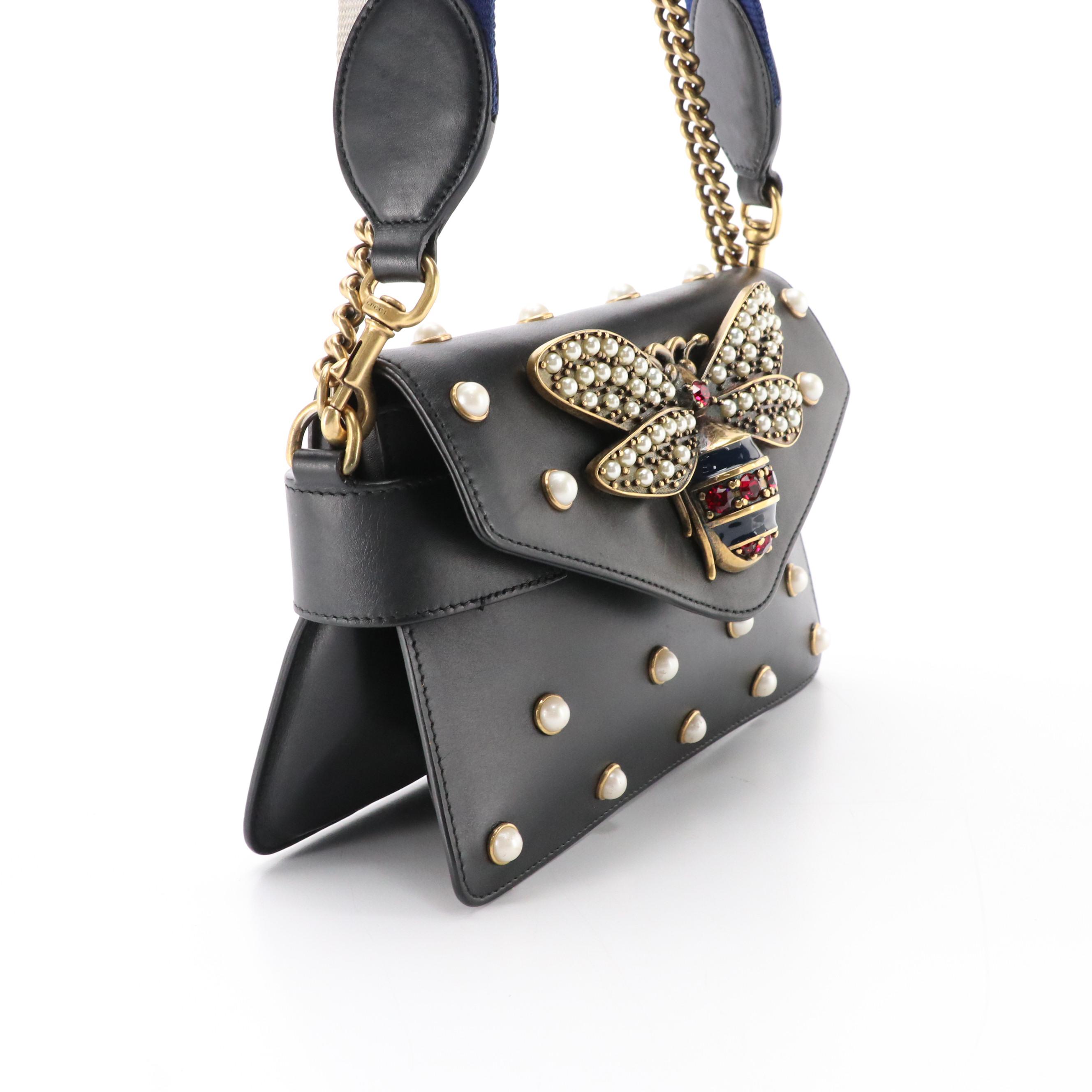 Gucci Queen Margaret Broadway Embellished Black Leather Two-Way Bag